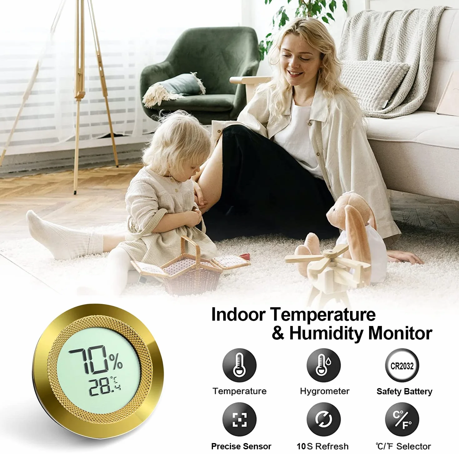 Thermomètre hygromètre numérique réglable, thermomètre numérique hygromètre, calibré en humidité, alliage de zinc rond de 50 mm de diamètre, hygromètre pour cave à cigares/serre/cave à vin