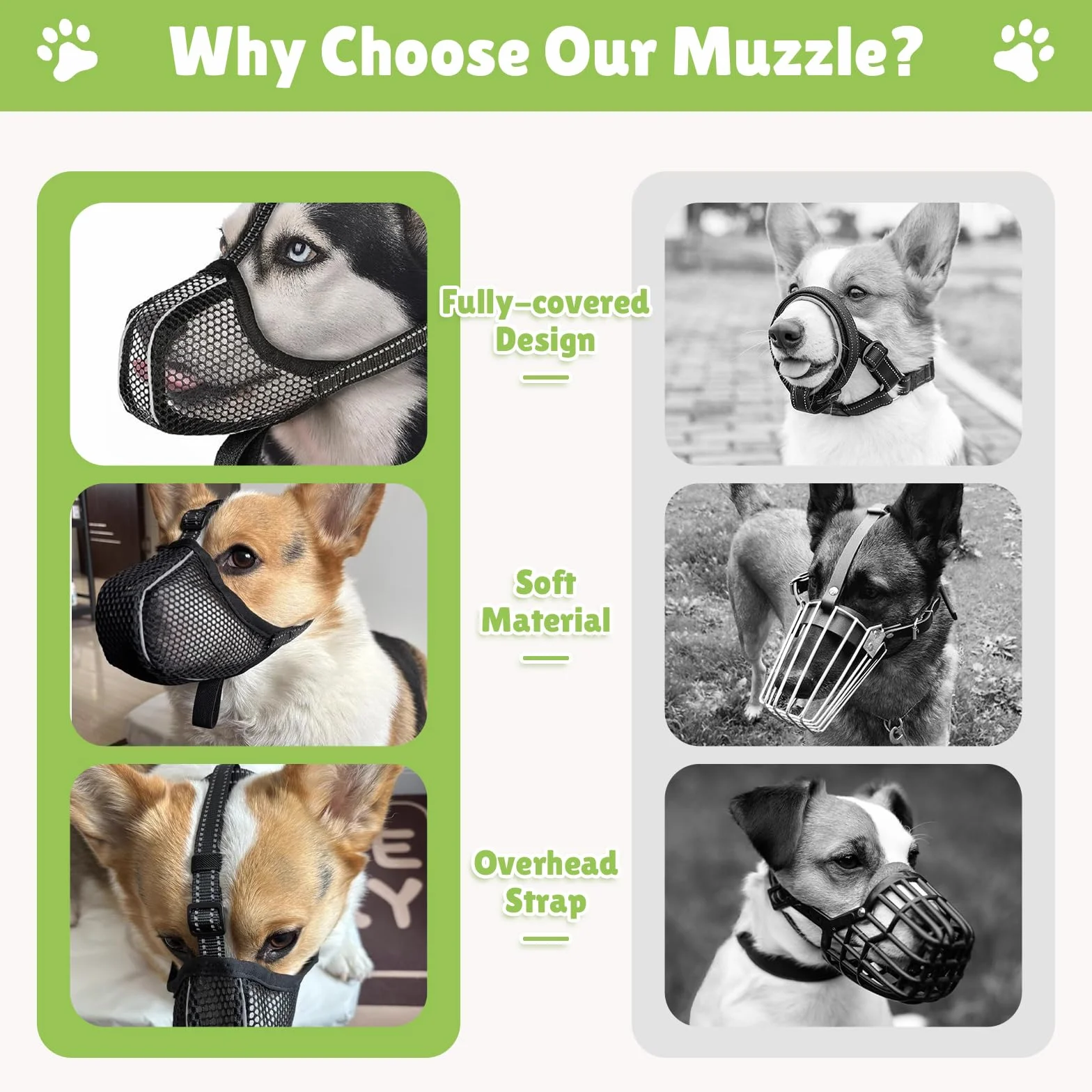 Muselières pour Chiens Anti-Grignotage, Colliers pour Chiens, Muselières Respirantes Réglables pour Animaux de Compagnie,Prévenir l'ingestion Accidentelle,Convient Animaux de Moyenne Taille(M)