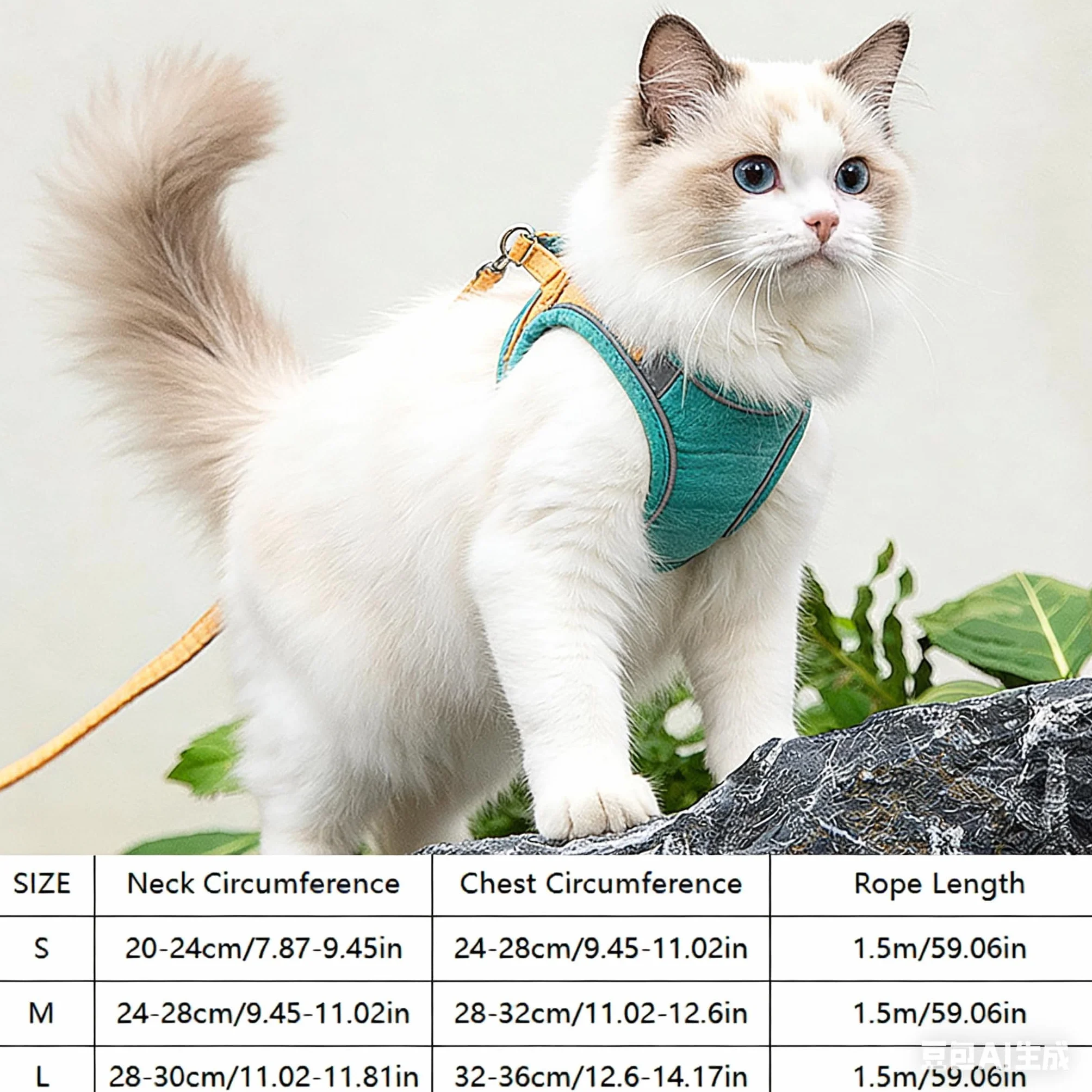 Harnais Anti Fugue Double Sécurité pour Chat, Harnais et Laisse pour Petit Chat et Chiot, Vert, Taille S