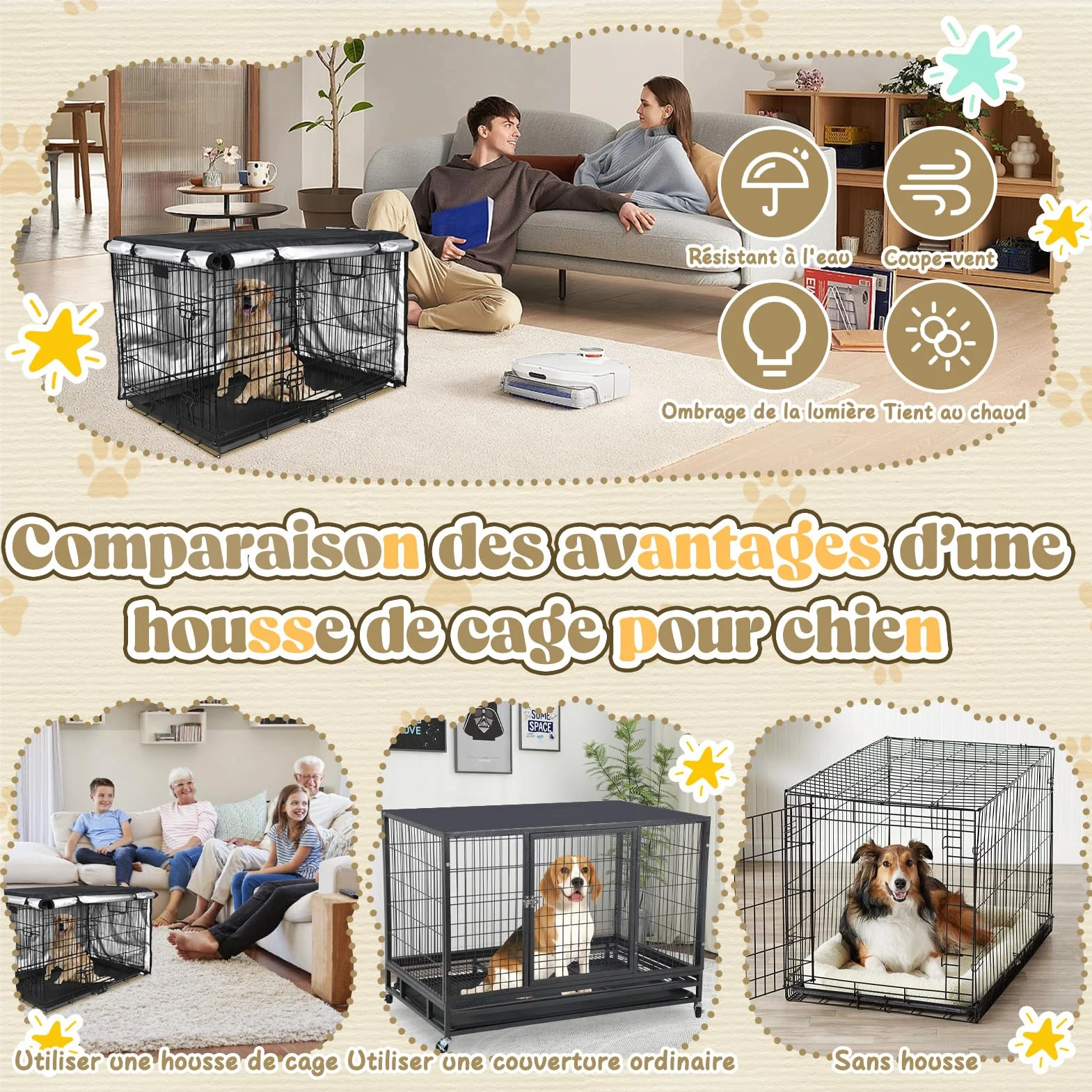 VINGVO Housse de Cage pour Chien 600D Imperméable Durable Universelle 42in