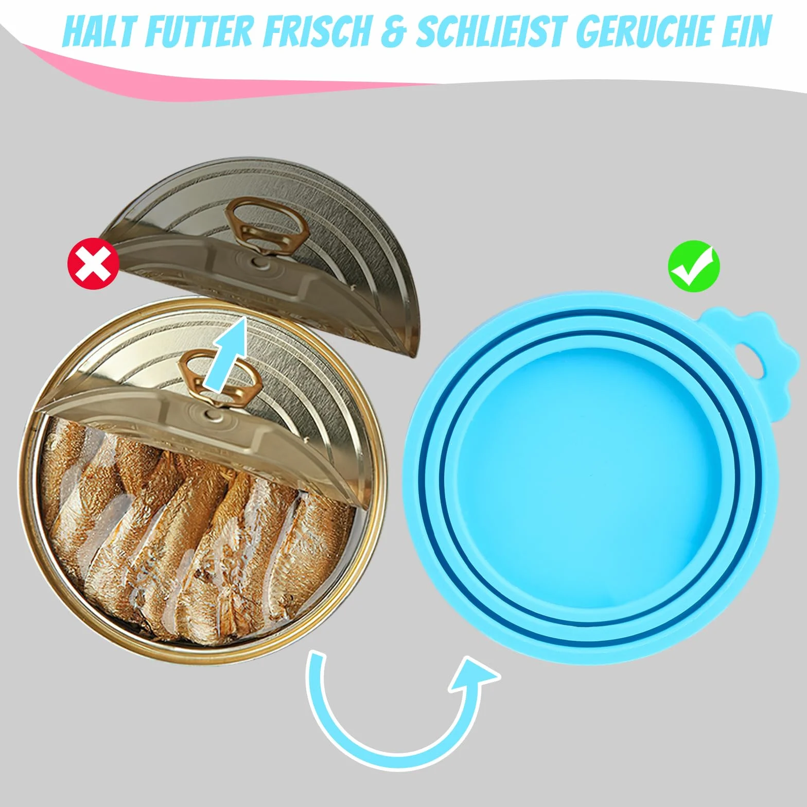 Lot de 6 Couvercles Silicone de Conserve Avec 6 Cuillères - Pour Boîtes de 65 mm, 75 mm et 85 mm - Adapté Aux Boîtes de Nourriture Pour Chiens et Chats