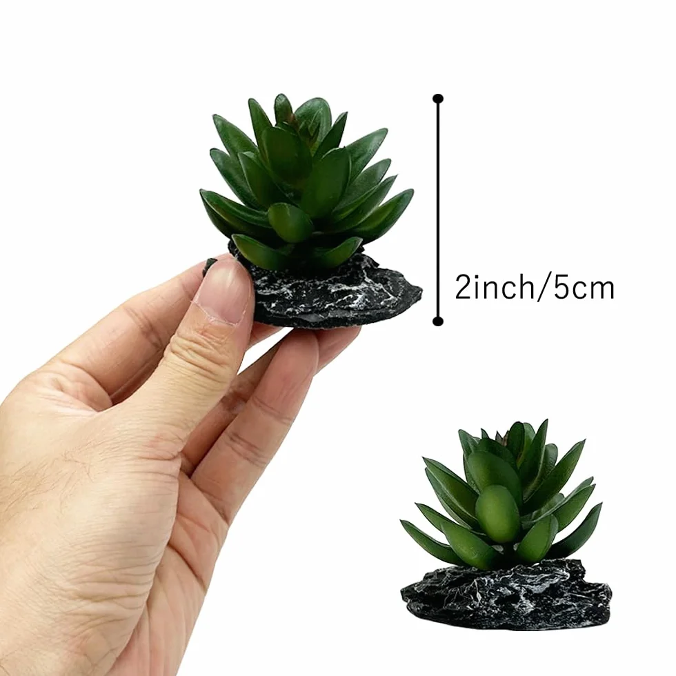 Plantes artificielles pour reptiles, terrarium, décoration de terrarium, désert, forêts tropicales, lézard, dragon barbu, caméléon, gecko, serpent, habitat amphibien, cachette, tortue (vert foncé, lot