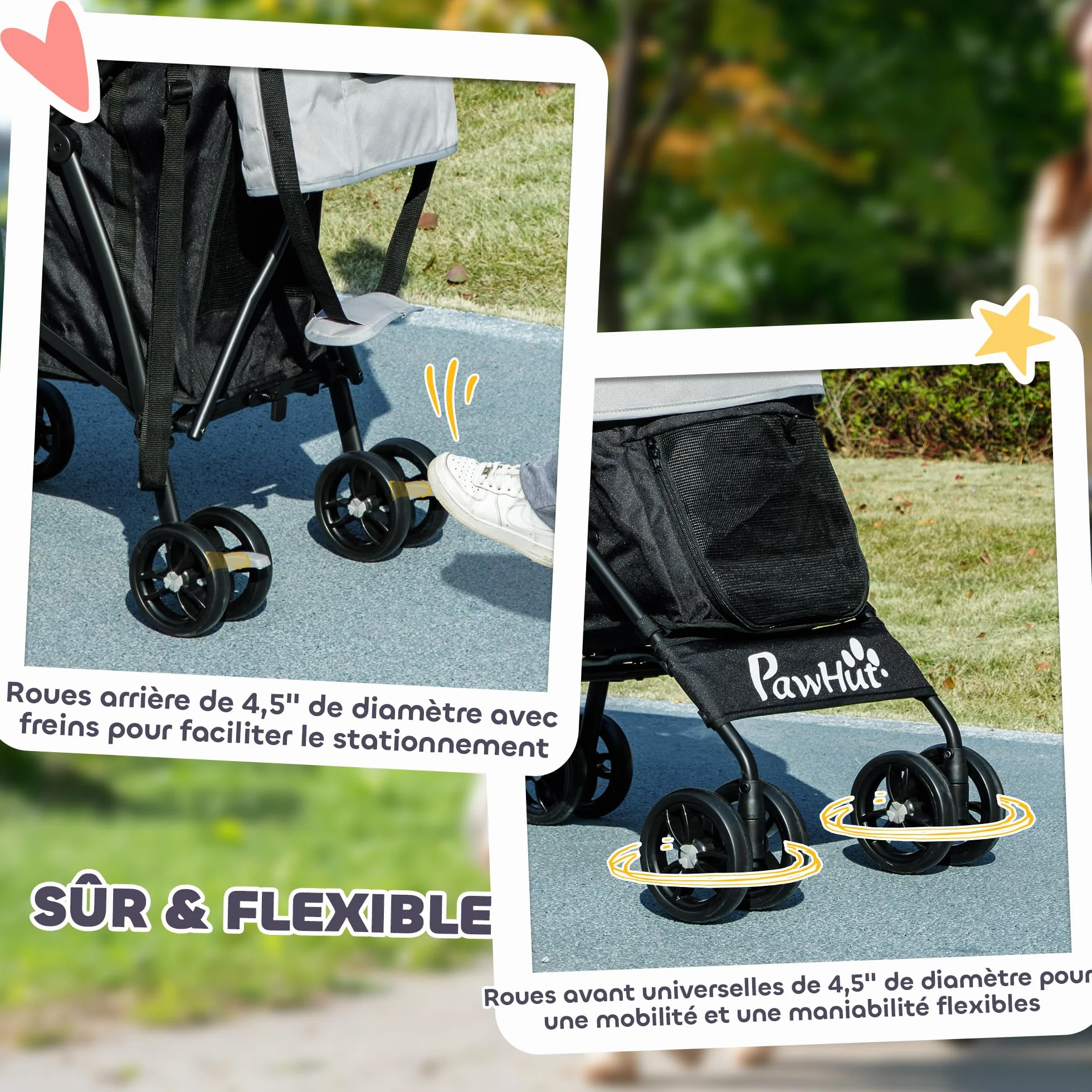 PawHut Poussette chien 4 roues pliable légère charge 4 kg gris clair