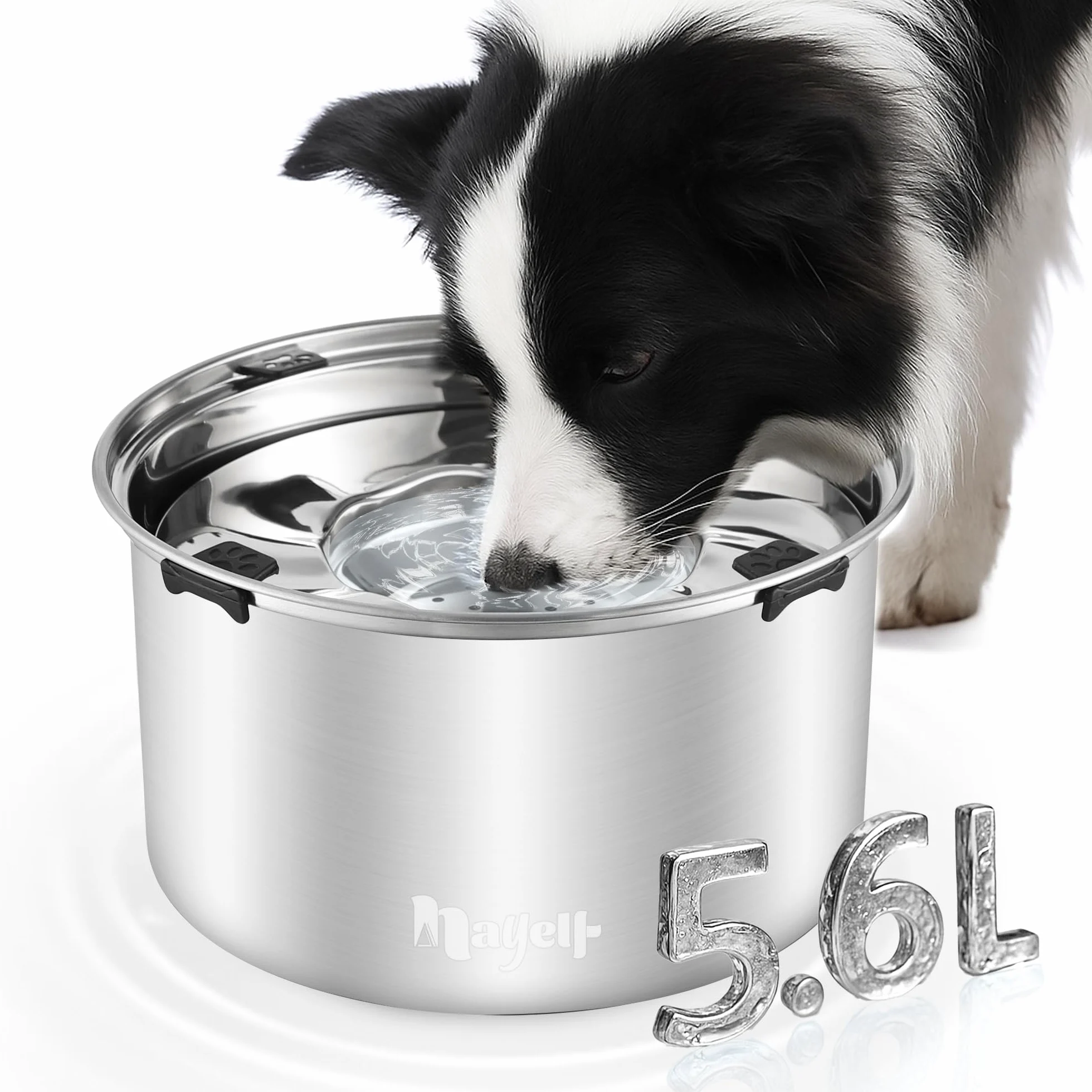 Gamelle à eau pour chien - 5,6 l - Anti-bavure - En acier inoxydable 304 - Avec fond antidérapant - Pour grands chiens et chiens sloppy (5,6 l)