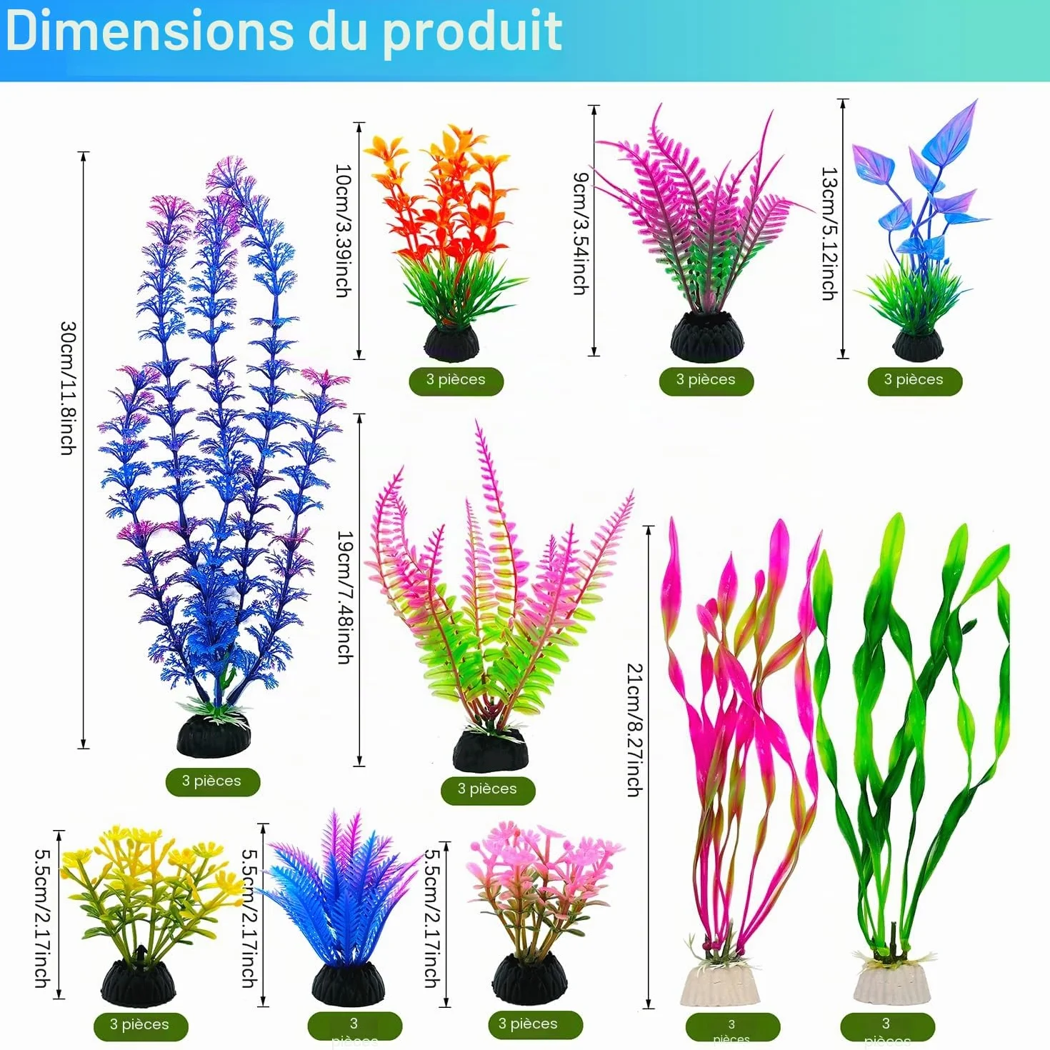 SLOCME Lot de 25 plantes artificielles colorées pour aquarium - Décorations en plastique avec fond lesté