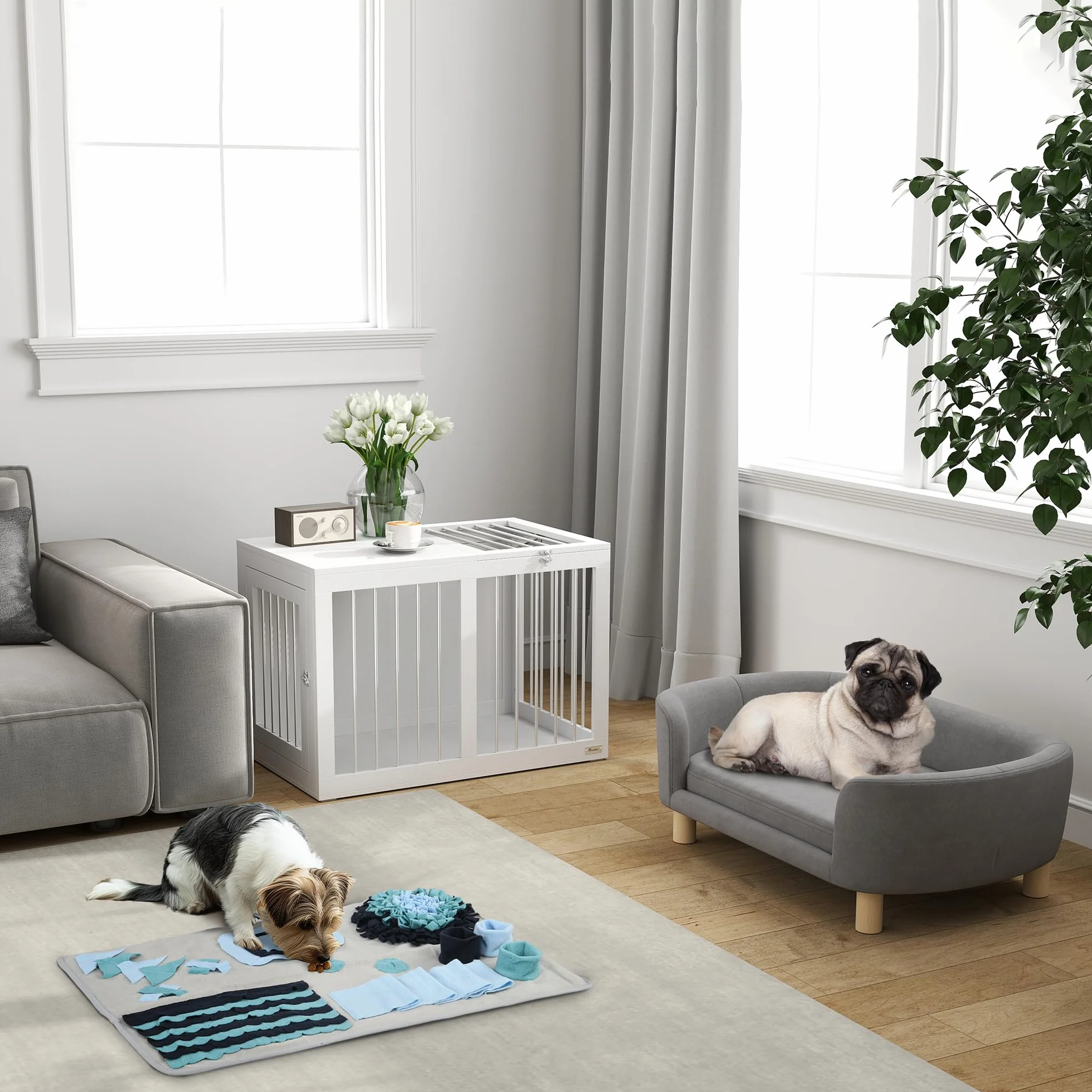 Pawhut Canapé pour chien Lit velours hollandais Mousse Pieds bouleau 86 x 55 x 33 cm Vert clair