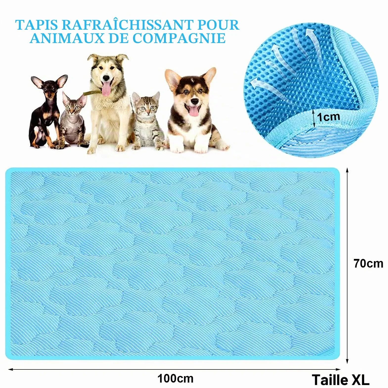 Tapis rafraîchissant pour Chien 100x70 cm Auto-rafraîchissant XL
