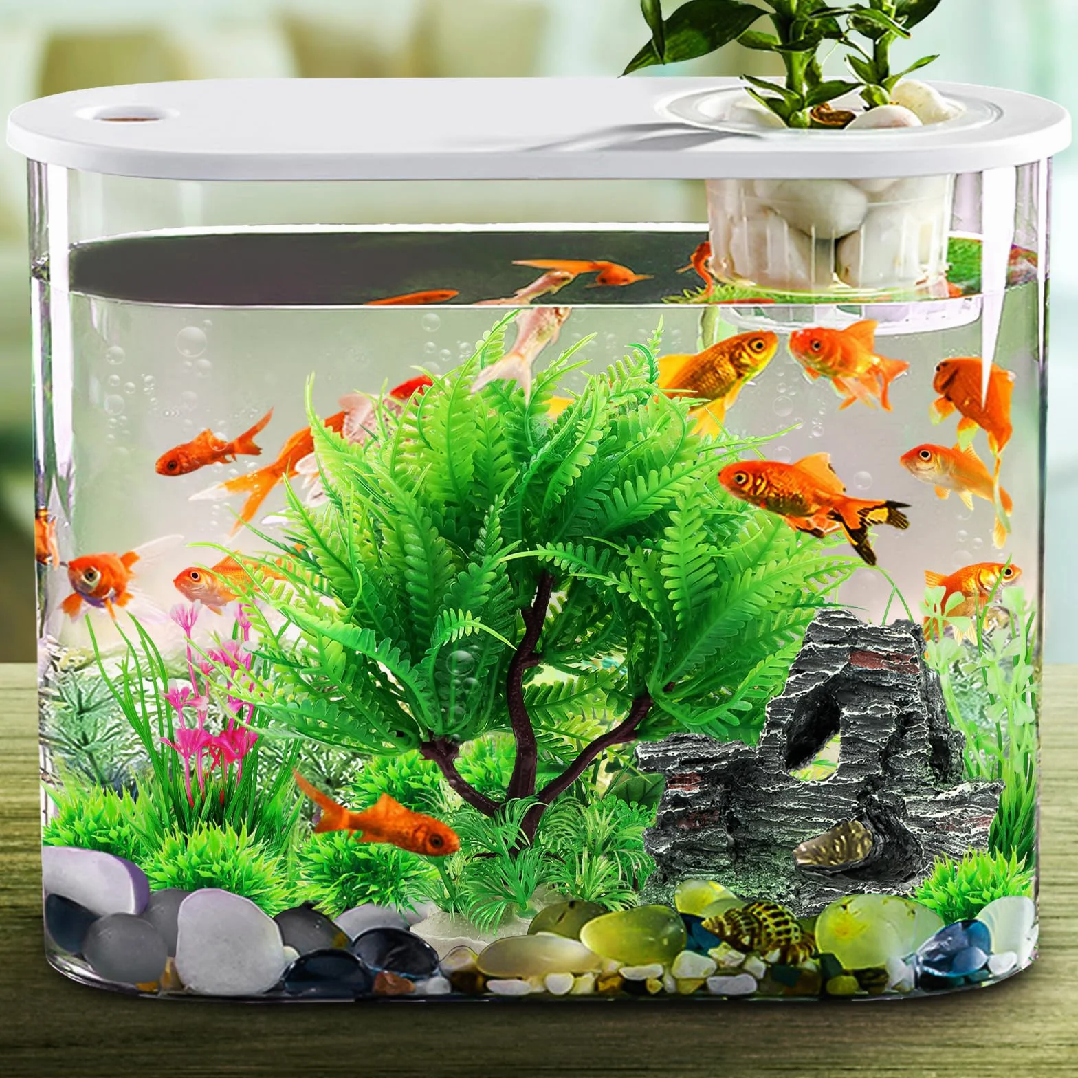 QUOZUO 9 Pièces Décoration Aquarium Plastique Rocher Polyrésine Grotte