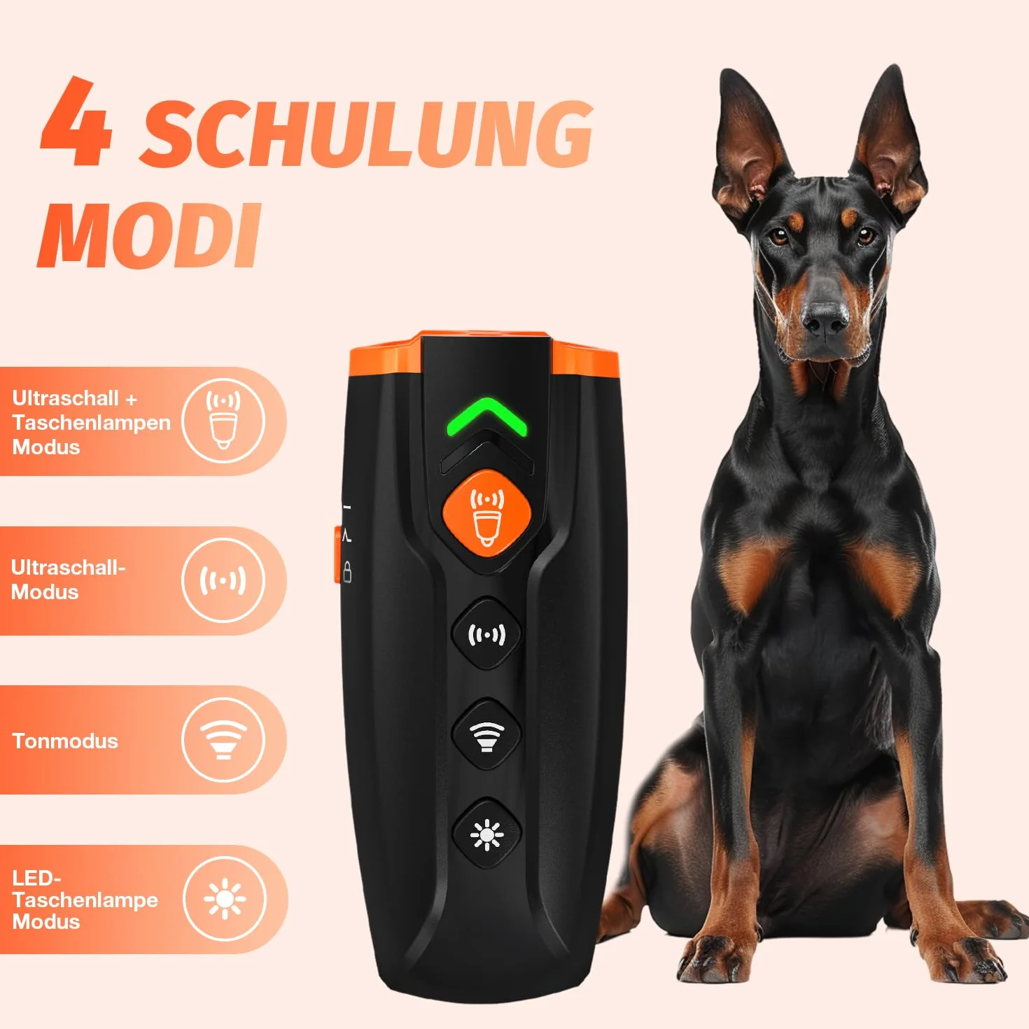 Appareil anti-aboiement à ultrasons rechargeable 4 fréquences réglables LED pour chiens
