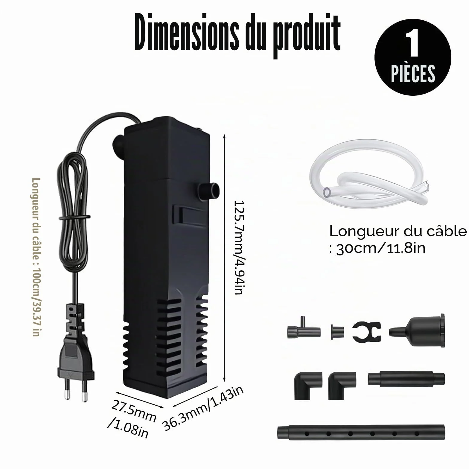 Filtre Intérieur pour Aquarium 20L-40L, 3 en 1 Double Filtration, Eau Douce et Salée