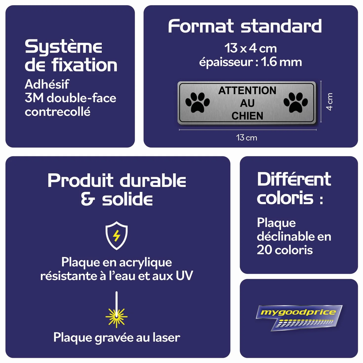 Plaque gravée personnalisée autocollante ATTENTION AU CHIEN Alu Brossée 13x4 cm