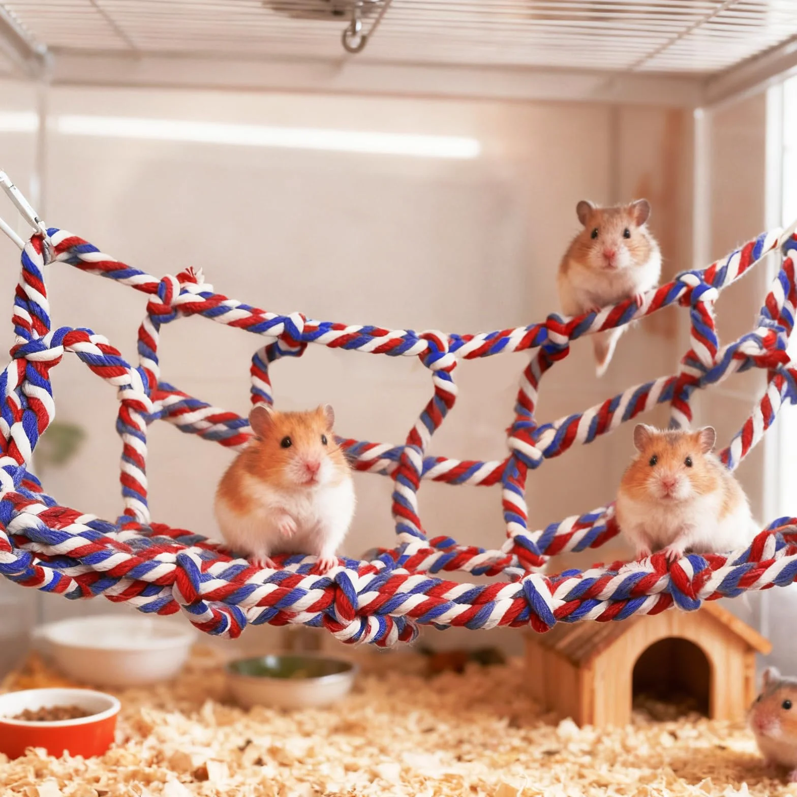 Lot de 2 Filets d’Escalade colorés en Coton pour Petits Animaux – Accessoires pour Cage de Rat avec 4 Crochets – hamac pour Rat, Perroquet, Hamster et Furet – Filet Suspendu Durable et Lavable