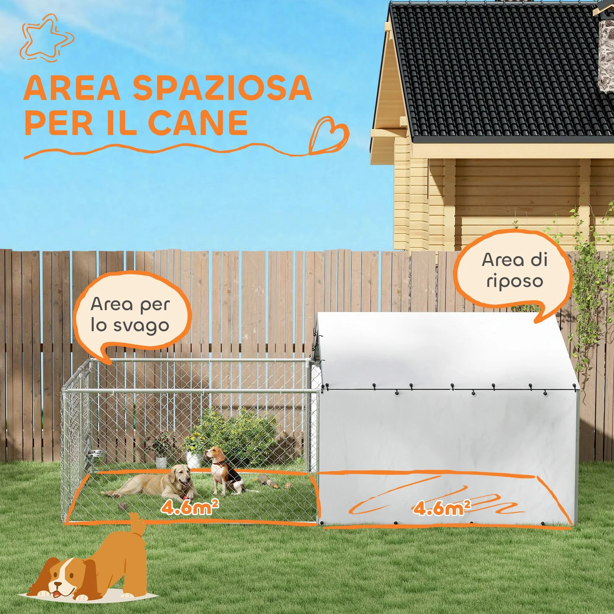 PawHut chenil clôture pour chiens extérieur avec toit anti-UV imperméable bols rotatifs boîte rangement porte verrouillage acier 400 cm