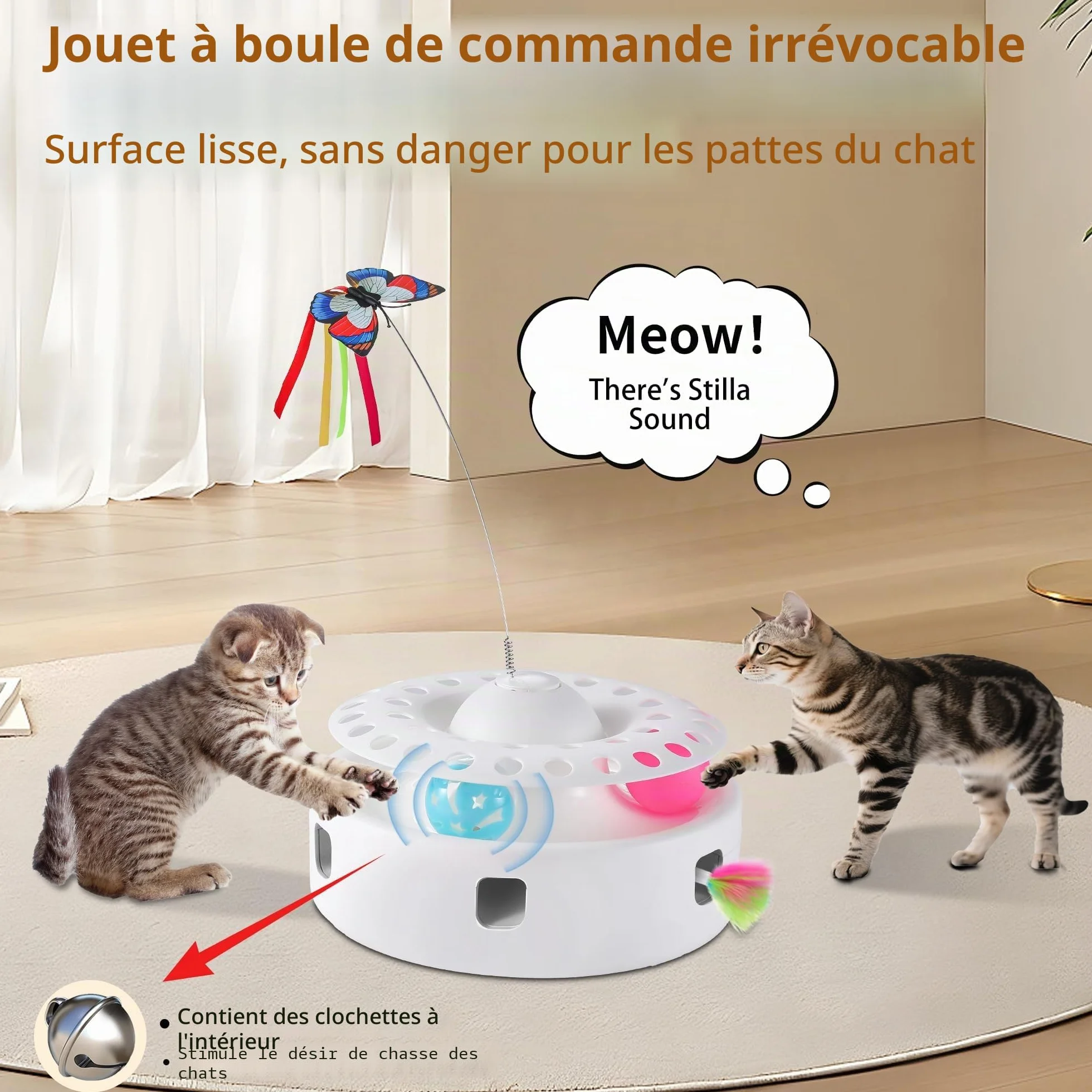 Soarer Jouet Interactif Automatique pour Chat 3 en 1 avec Papillons Volants et Accessoires Remplaçables