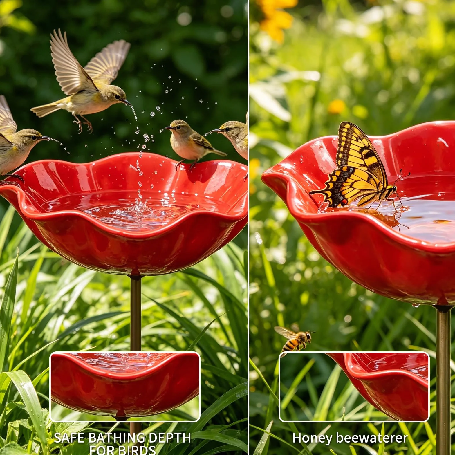Abreuvoir pour oiseaux en métal en forme de fleur, lot de 3 pour jardin extérieur