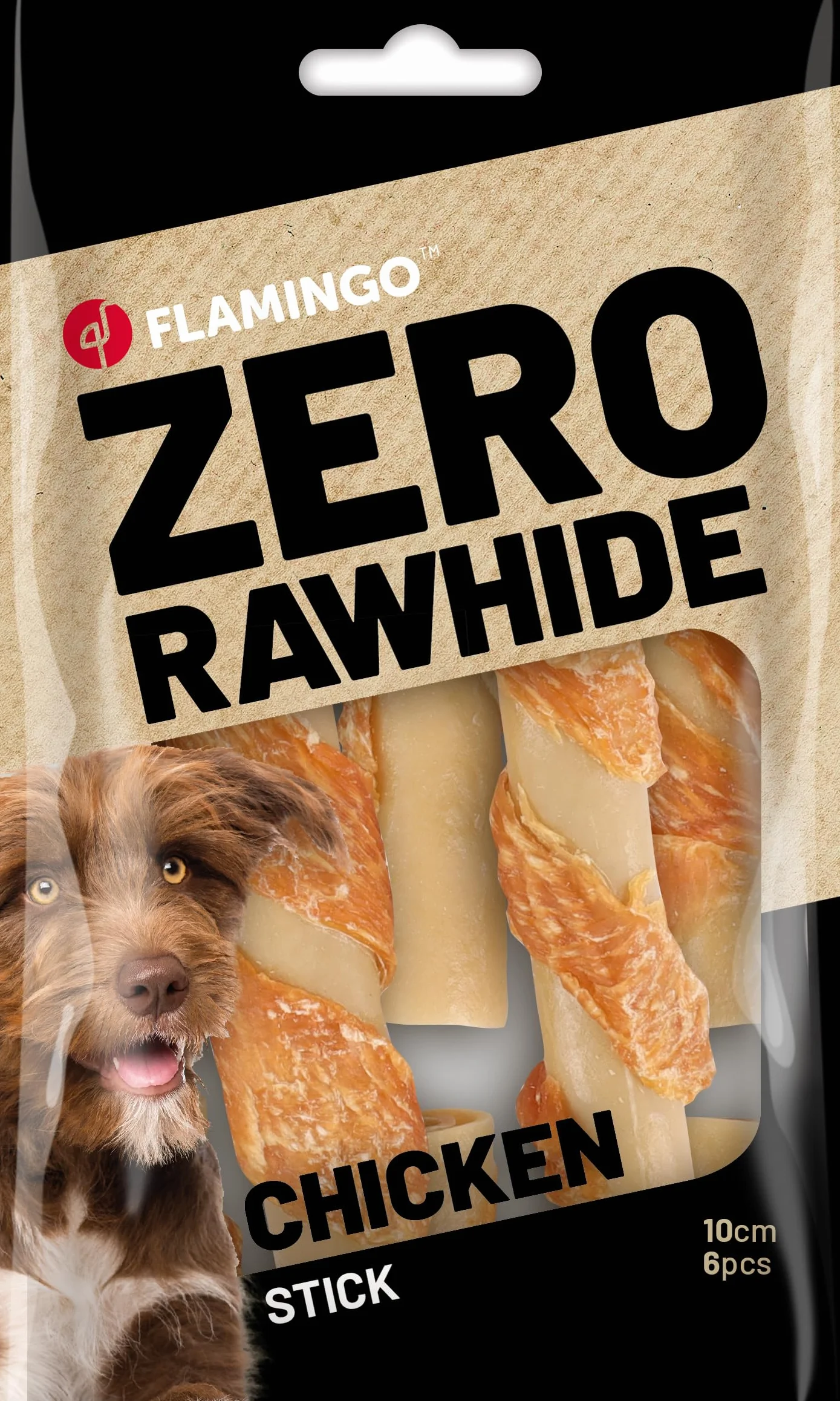 Flamingo Friandise Chien Bâtonnet sans Peau Bovine au Poulet 10cm 120g