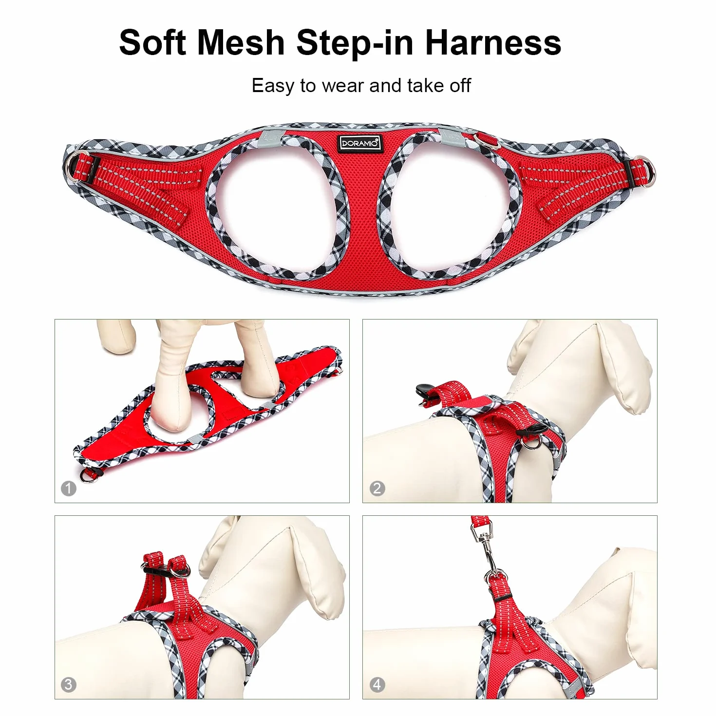 Harnais Chien Réfléchissant Respirant Mesh Doux Confort Réglable avec Laisse pour Petits Chiens Chats Marcher Courir (Rouge, S)
