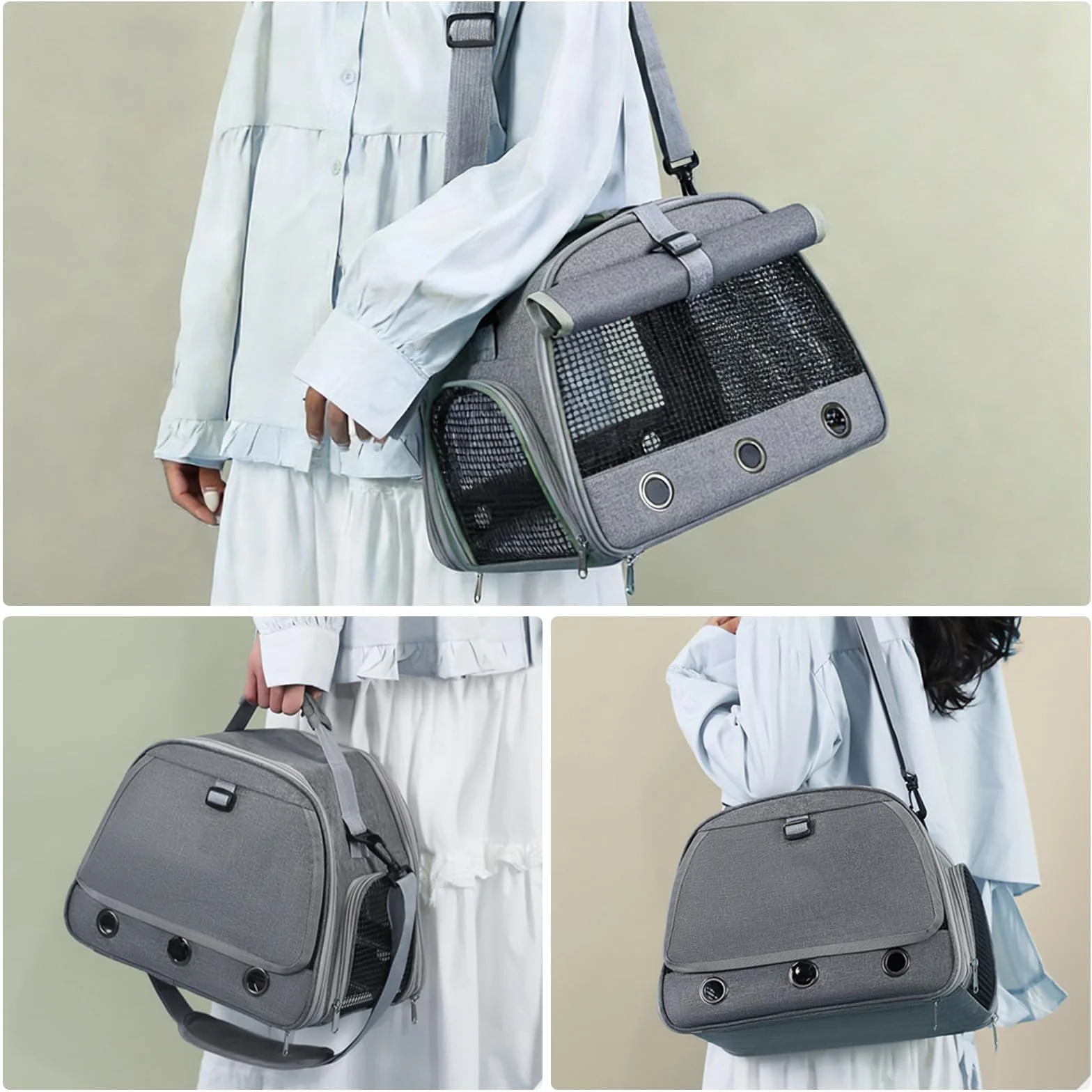 Sac De Transport pour Petits Animaux 35x25x23 cm Gris