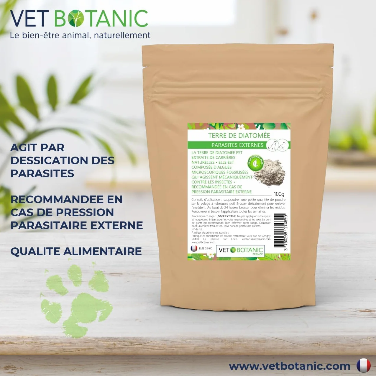 Terre de diatomée Chiens et Chats Parasites externes 100g