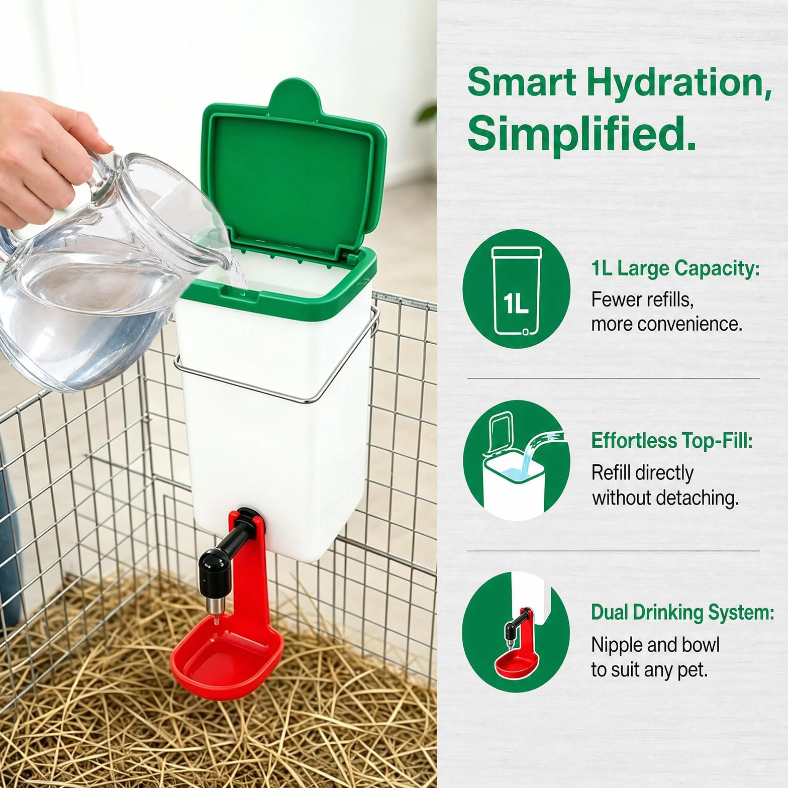 Lot de 3 abreuvoirs pour lapins 1000 ml distributeur d'eau automatique suspendu sans goutte pour rongeurs