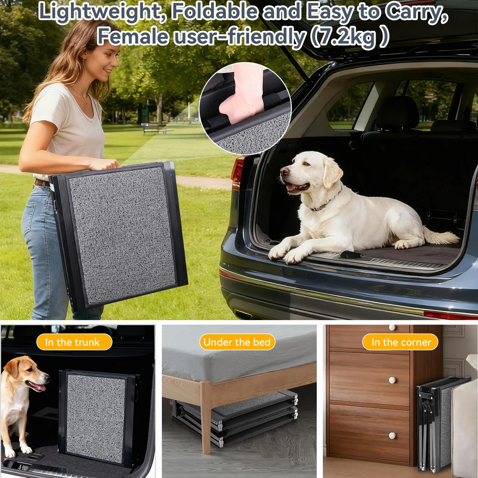 Rampe pour Chien Voiture 170×44 cm Pliable Capacité 70KG Antidérapante Escalier d'Accès