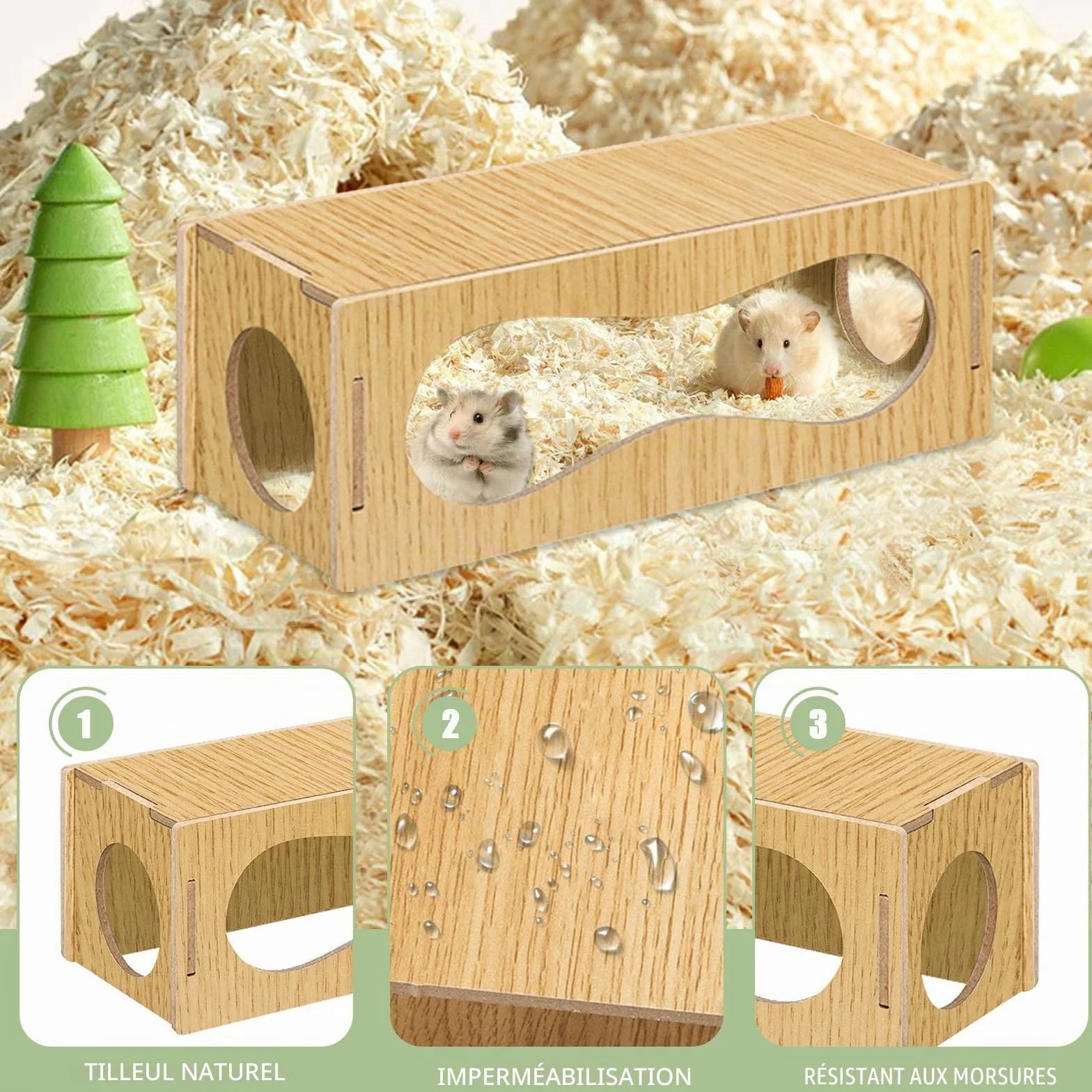 Niche en bois pour hamster - Accessoire pour activités de vie, jouets et décoration - Taille S