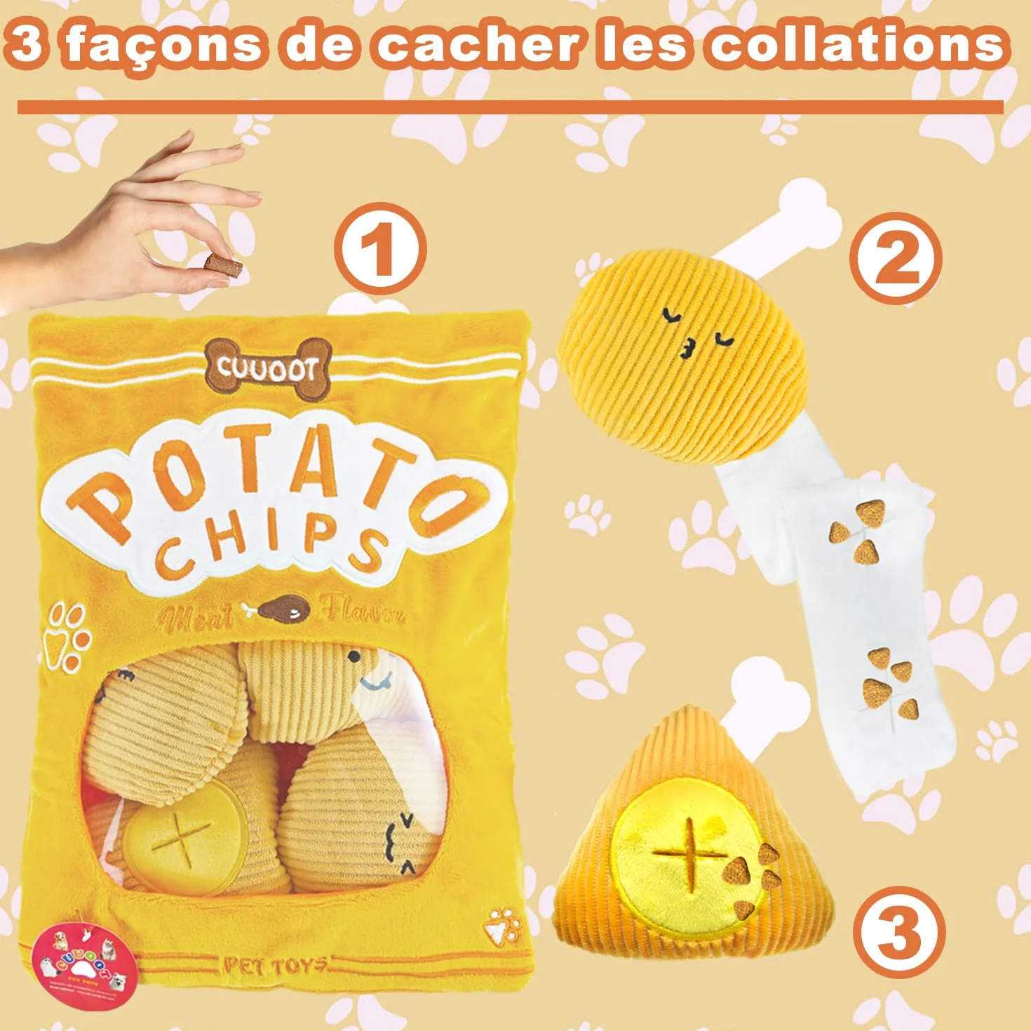 Jouets Interactifs Croustillants pour Chiens Casse-Tête et Enrichissement - Jouets Chips and Potatoes