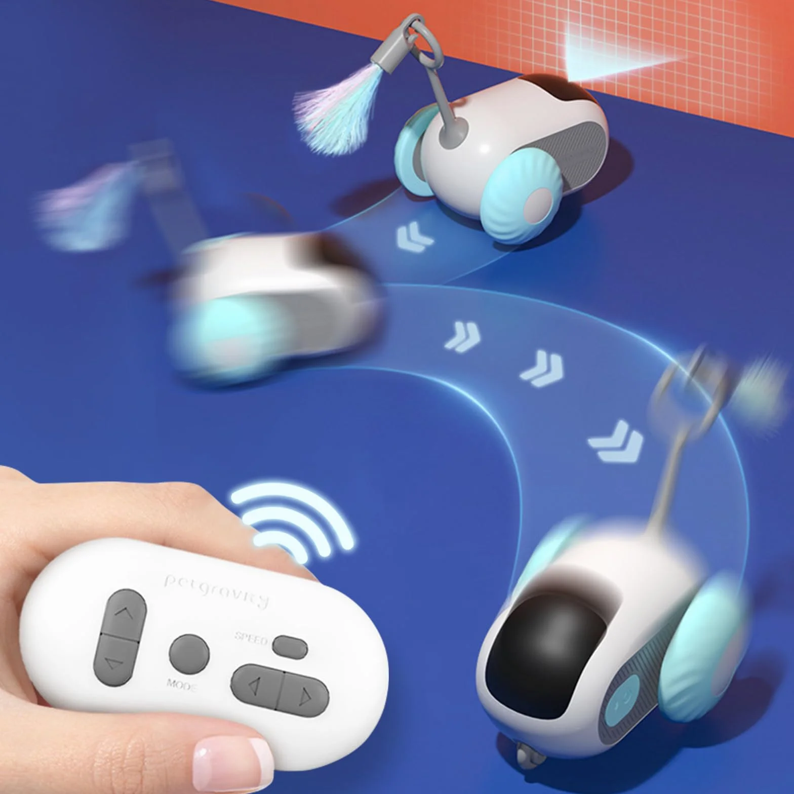 Jouet Interactif Chat Motorisé avec Télécommande Balle Intelligente 2 Modes Rechargeable USB
