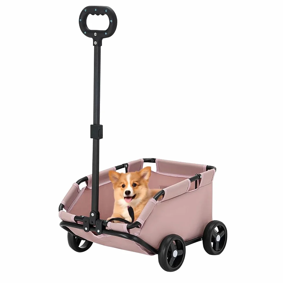 OHMG Poussette pour chien pliable 4 roues chariot coussin lavable 10 kg design ouvert