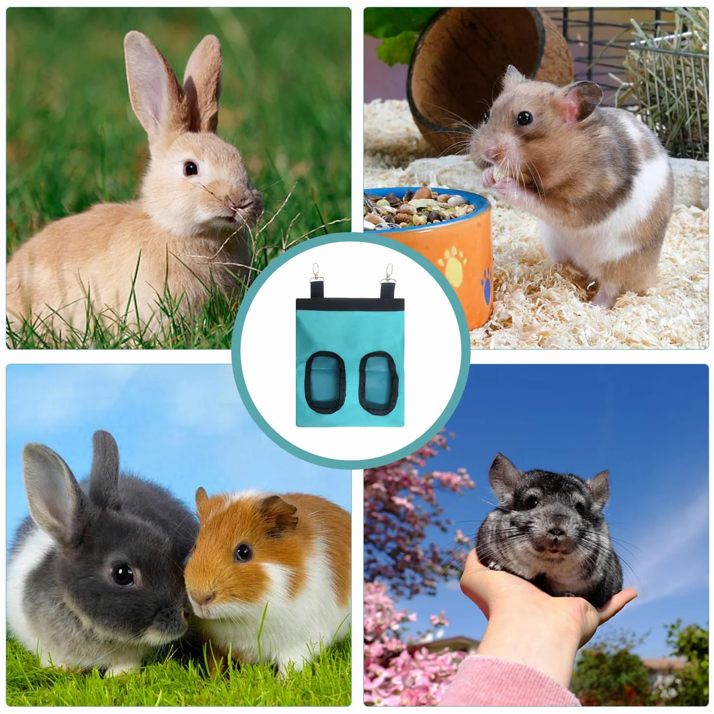 Sac d'alimentation suspendu pour lapin, 2 pièces, en tissu, fournitures pour animaux