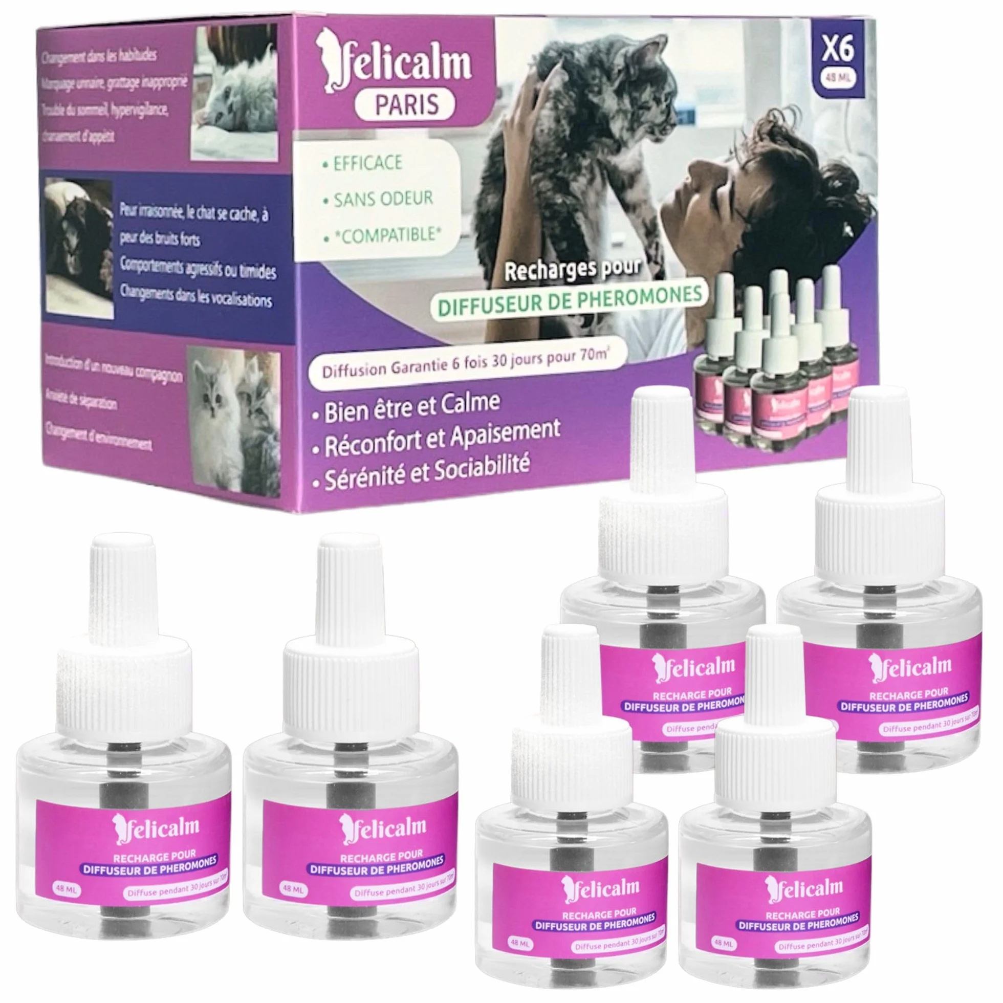 PHEROMONE Anti Stress Pour Chat Paris 6 Recharges 48 ML Calmant