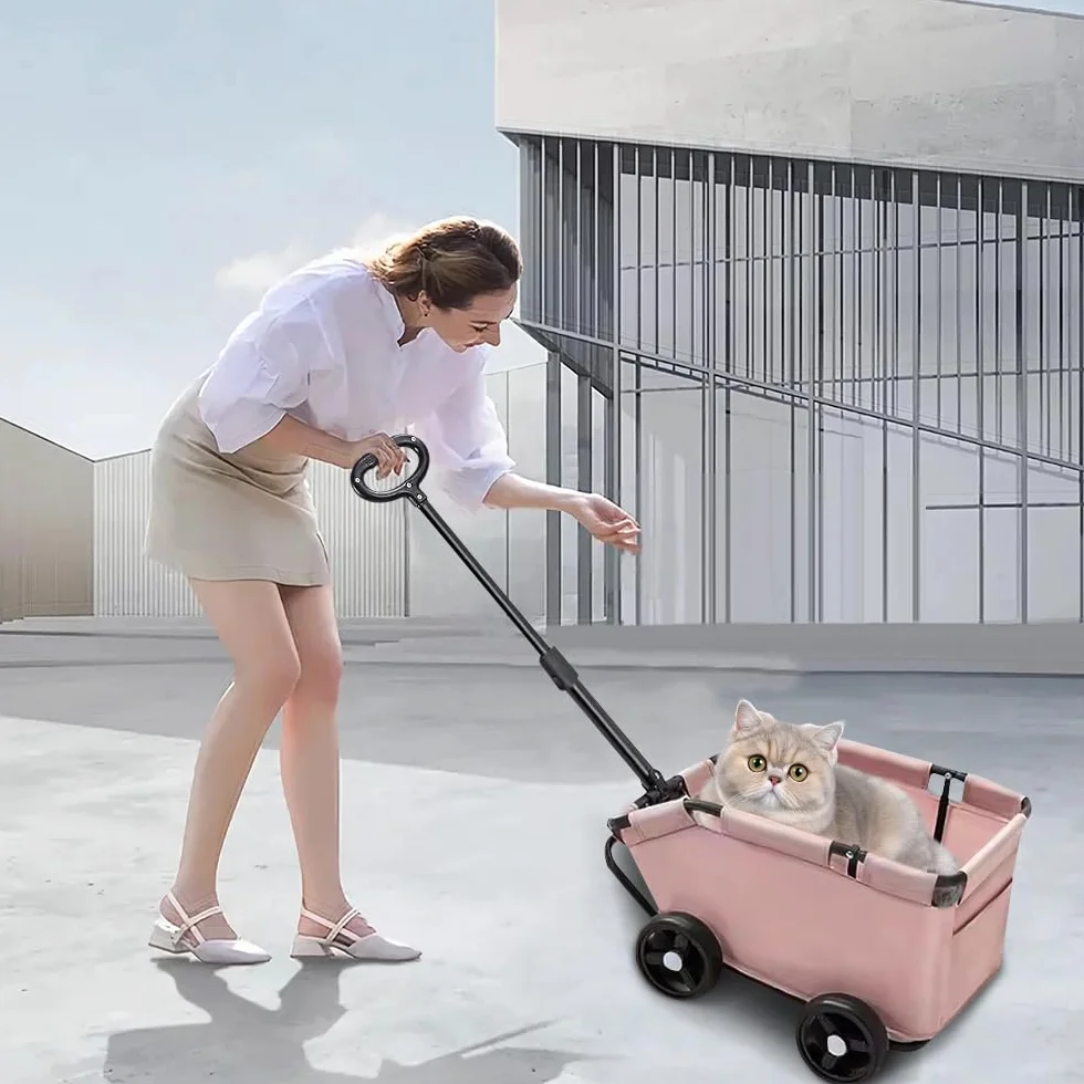 OHMG Poussette pour chien pliable 4 roues chariot coussin lavable 10 kg design ouvert