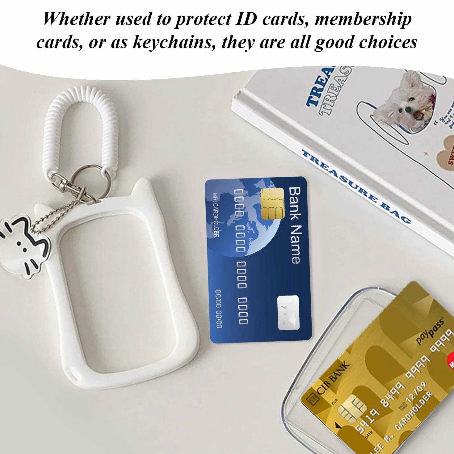2 Étuis De Protection en Forme De Chat Mignon, 2 Étiquettes De Chaton, Ensembles De Cartes D'Identité, Ensembles De Cartes Photo, des Cartes De Nourriture Et des Cartes De Bus (Noir + Blanc).