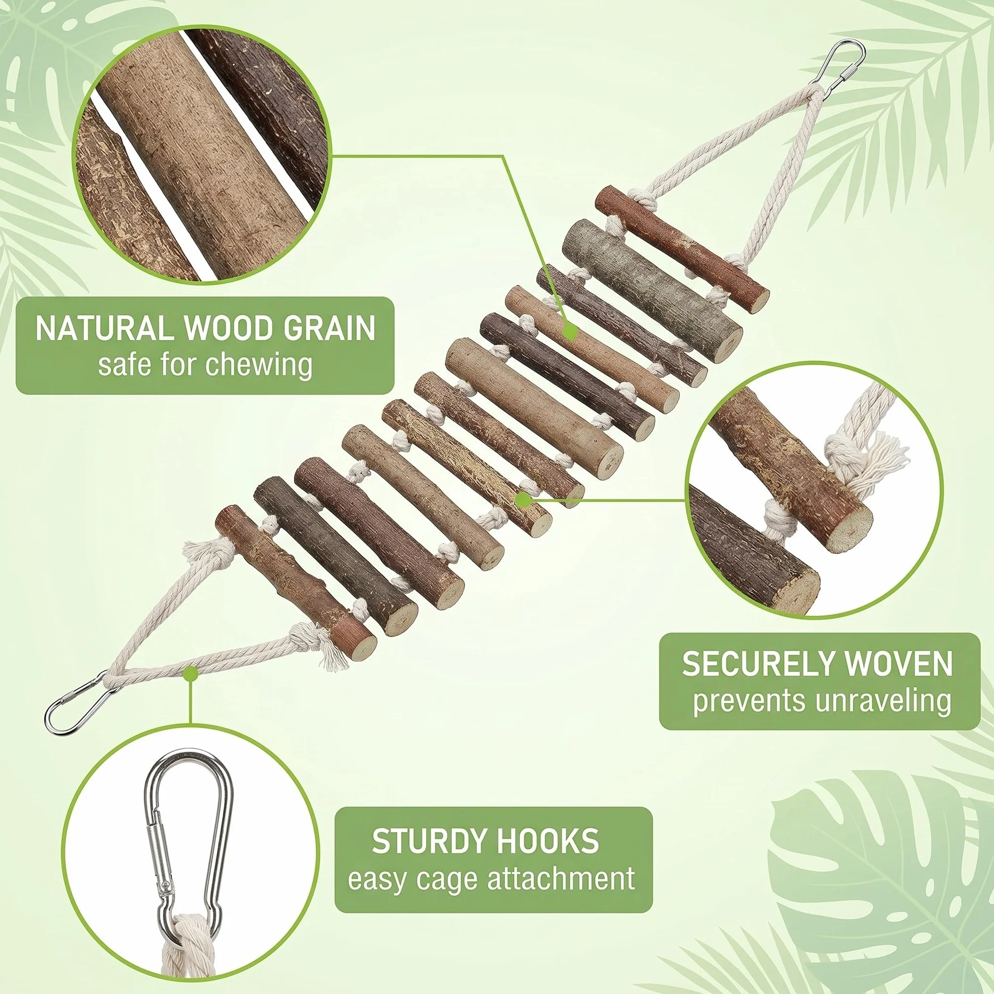 Échelle pour Perroquet en Bois Naturel 8cm Large, Pont Suspendu Oiseaux, Accessoire Cage Oiseaux Grimper Jouet