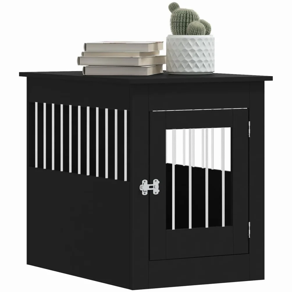 Tidyard Meuble de Cage pour Chiens Noir 55x80x68 cm Bois d'ingénierie, Cage pour Chiens de Petite Taille, Cage pour Chien avec Porte Verrouillable