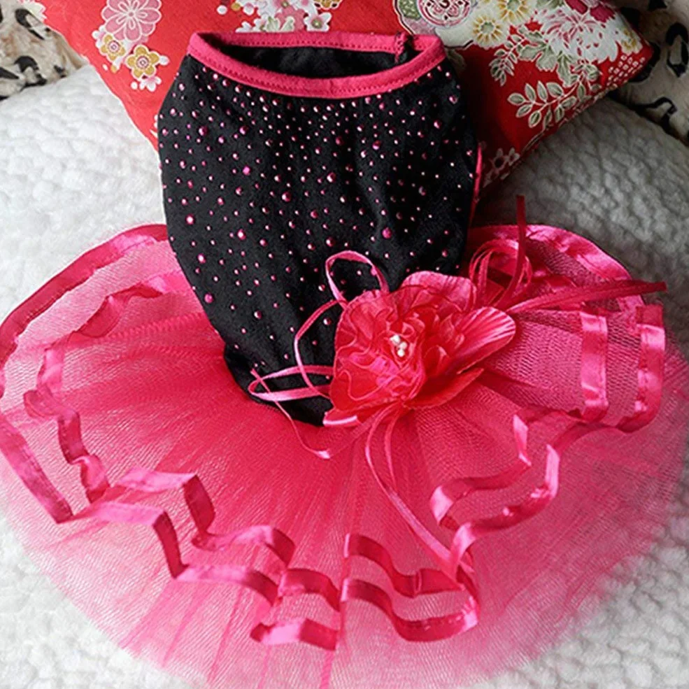 Robe Tutu Rose Fleur Gaze pour Chien Chiot Chihuahua Caniche Yorkshire