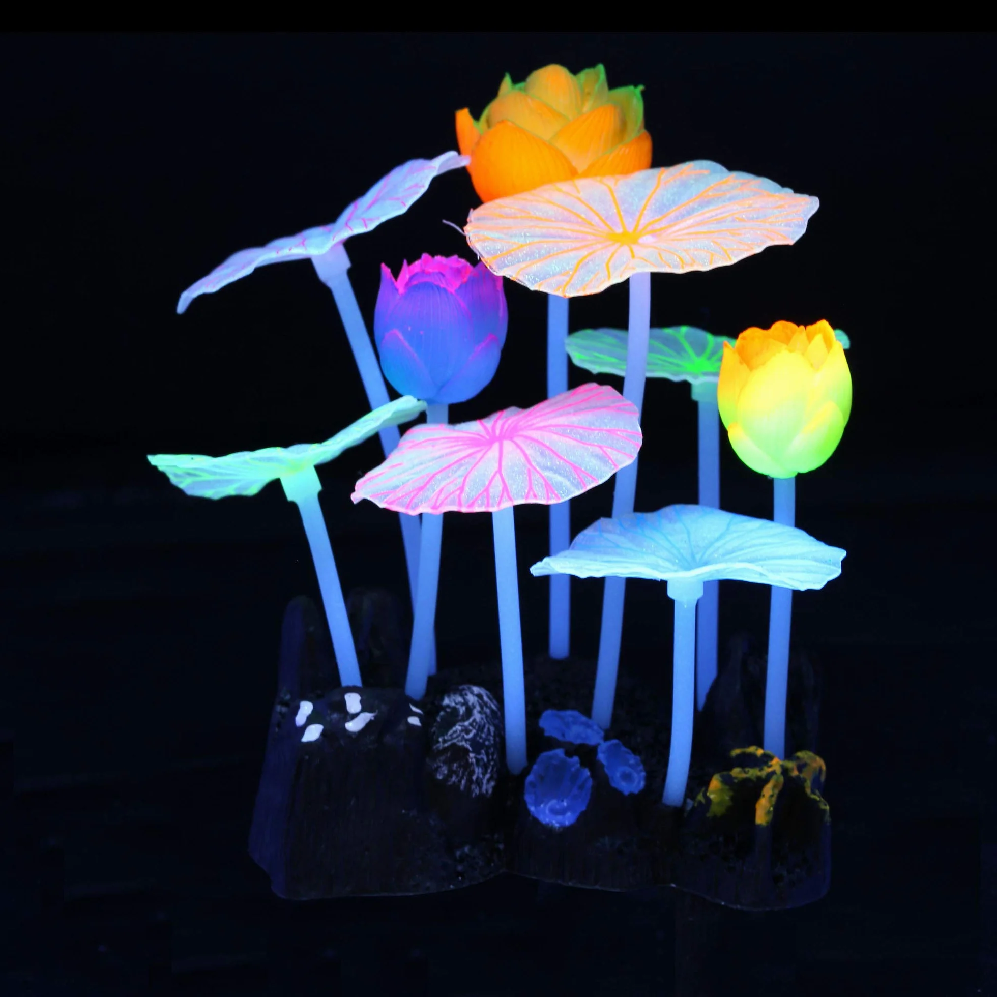 Lot de 4 plantes lumineuses pour aquarium corail lotus varech anémone