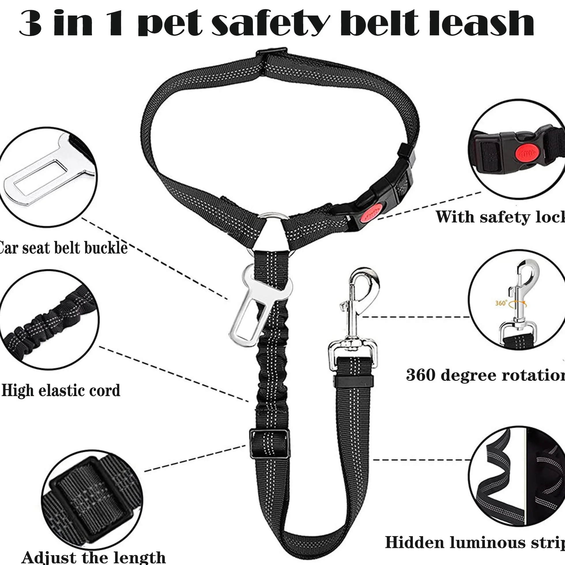 3 en 1 Ceinture de sécurité Chien Voiture,Iaisse de Course pour Chiens,Réglable en Ceinture Chien Absorbe Les Chocs élastique,Empêche la Conduite perturbée,Assure la sécurité