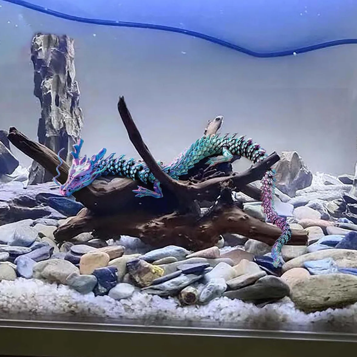 Décoration Aquarium Dragon Bleu-Violet Cristal Articulé Jouet Bureau