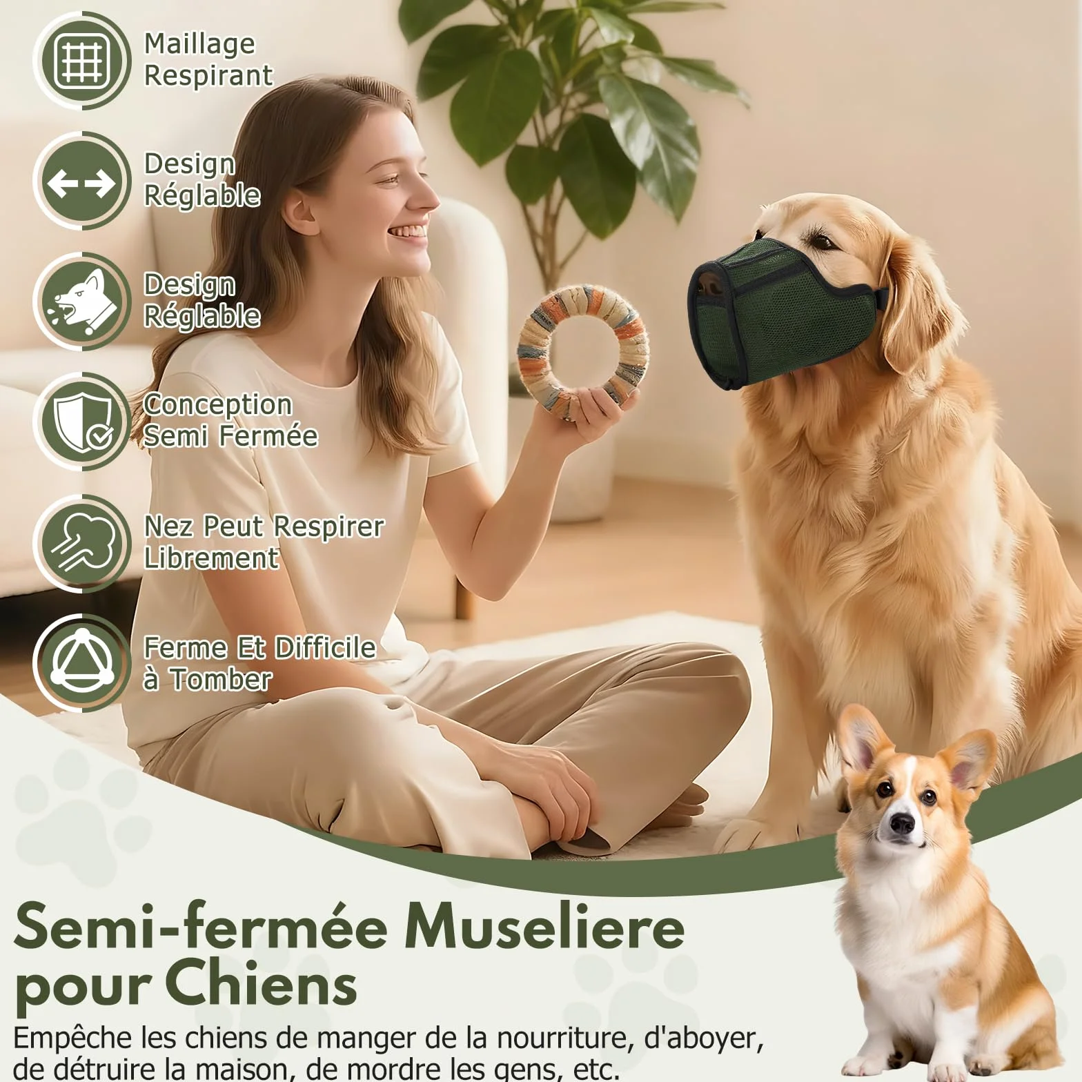 Muselière pour Chiens,2pièces Réglable Semi-fermée Museliere pour Chiens Petit Respirant Anti-Morsure,Engrener Muselière Chien Petite Taille pour Les Chien Taille Grande,Moyenne