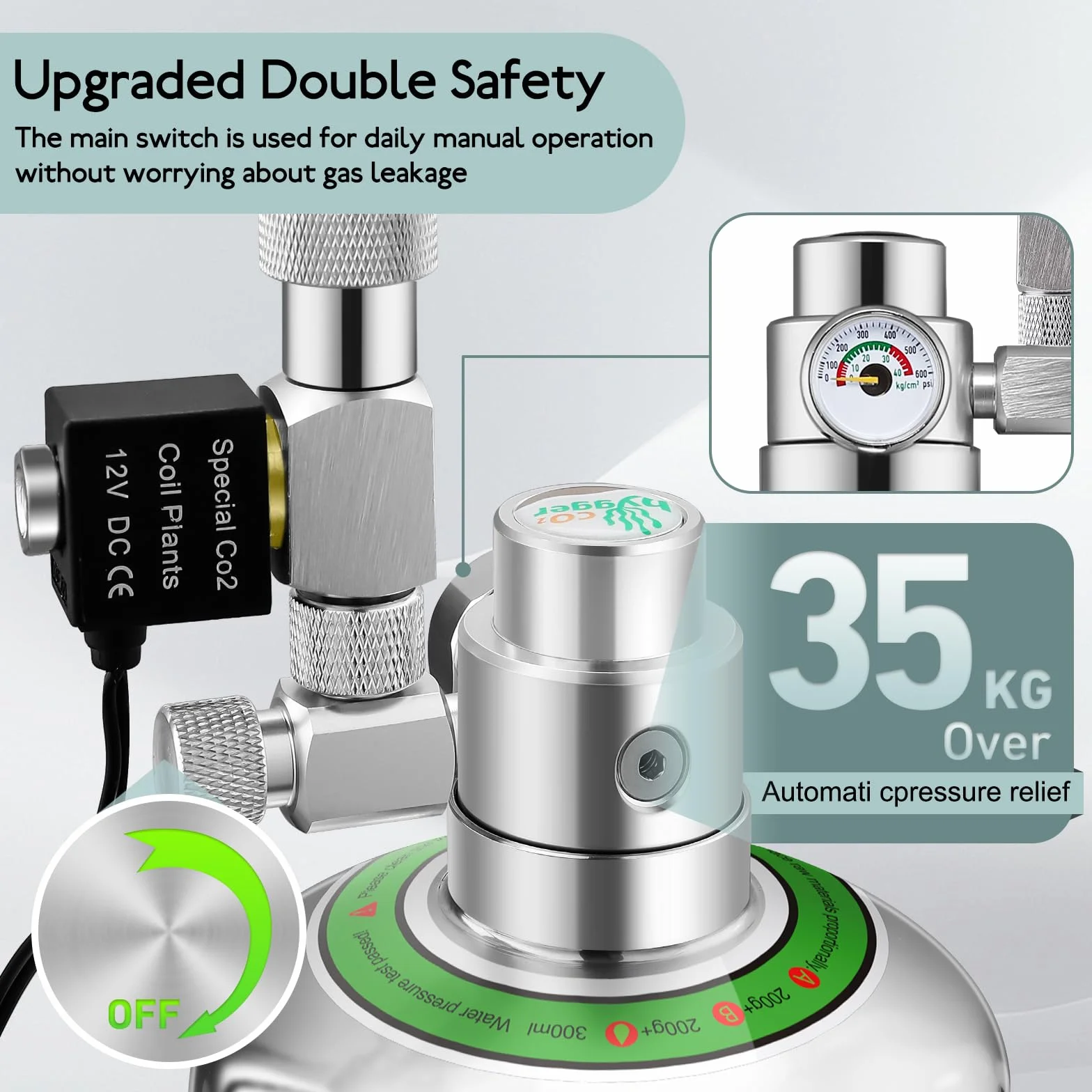 Zestaw generatora CO2 do akwarium 2L, regulator, zawór igłowy, elektrozawór, licznik bąbelków do zbiornika 20-60L
