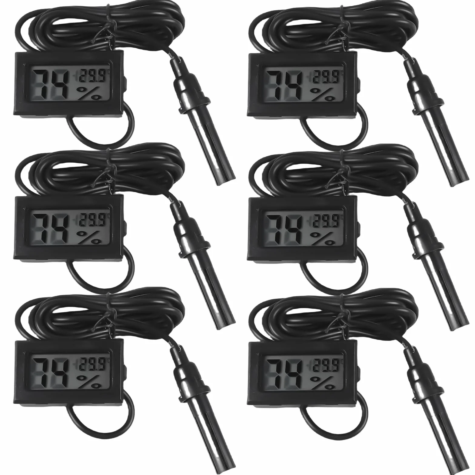 Lot de 6 mini thermomètres numériques LCD avec capteur et câble de 1,5 m pour reptiles, incubateurs et aquariums