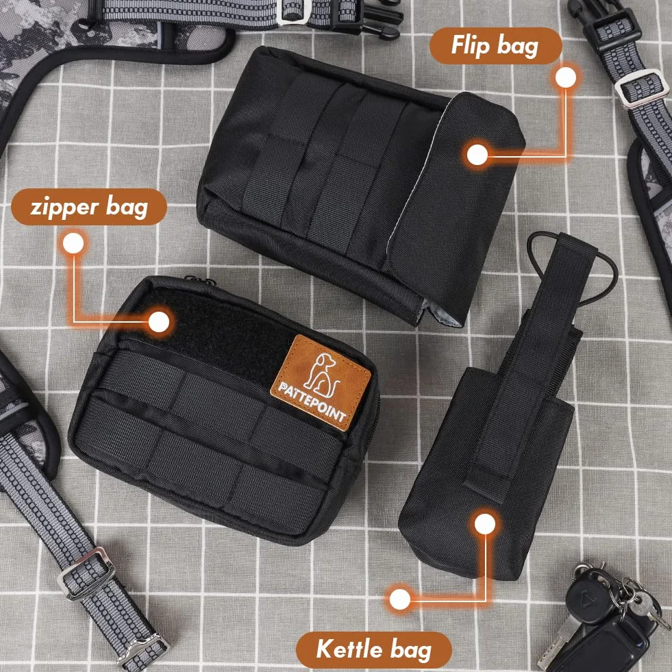 Sac pour Chien Harnais Dog Harness Bag, Accessoire Supplémentaire Sac à Dos, Sacs Latéraux pour Harnais Grand Chien - Noir