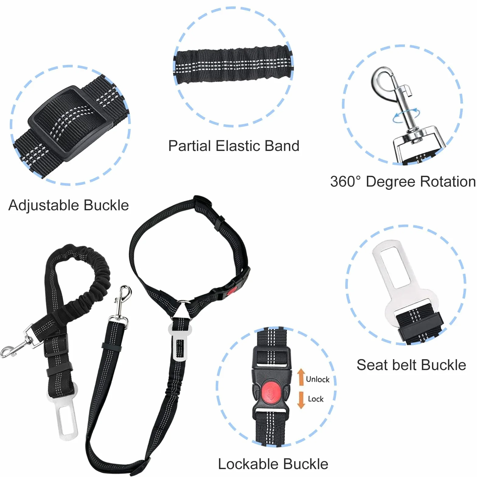 Gentpovth Ceinture et Harnais de Sécurité Universel pour Chien en Voiture - 2 Pièces, Indéchirable, Nylon Noir, Longueur Réglable - pour Tous Les Chiens et Chats
