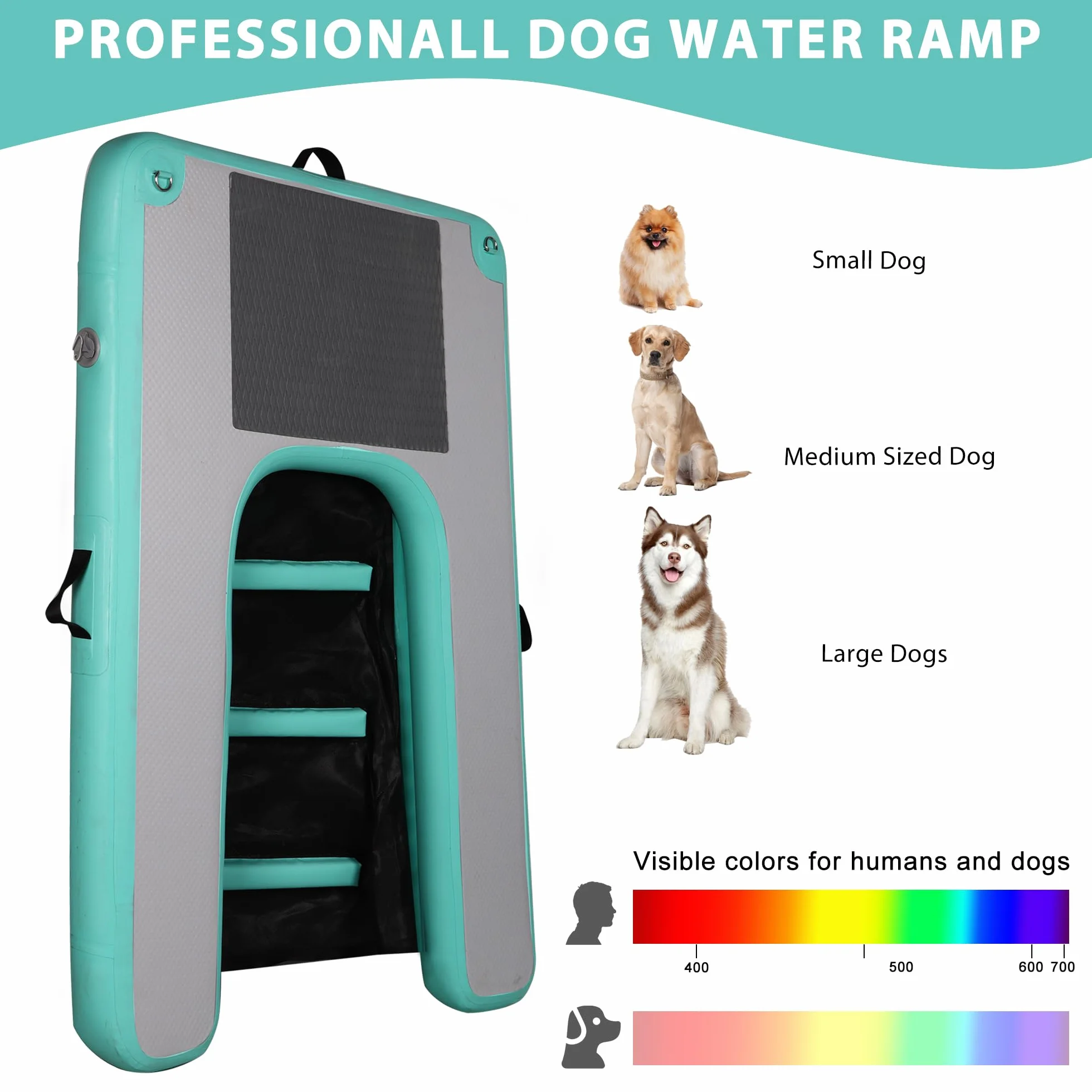 Rampe d'eau gonflable pour chiens, vert menthe, portable et durable