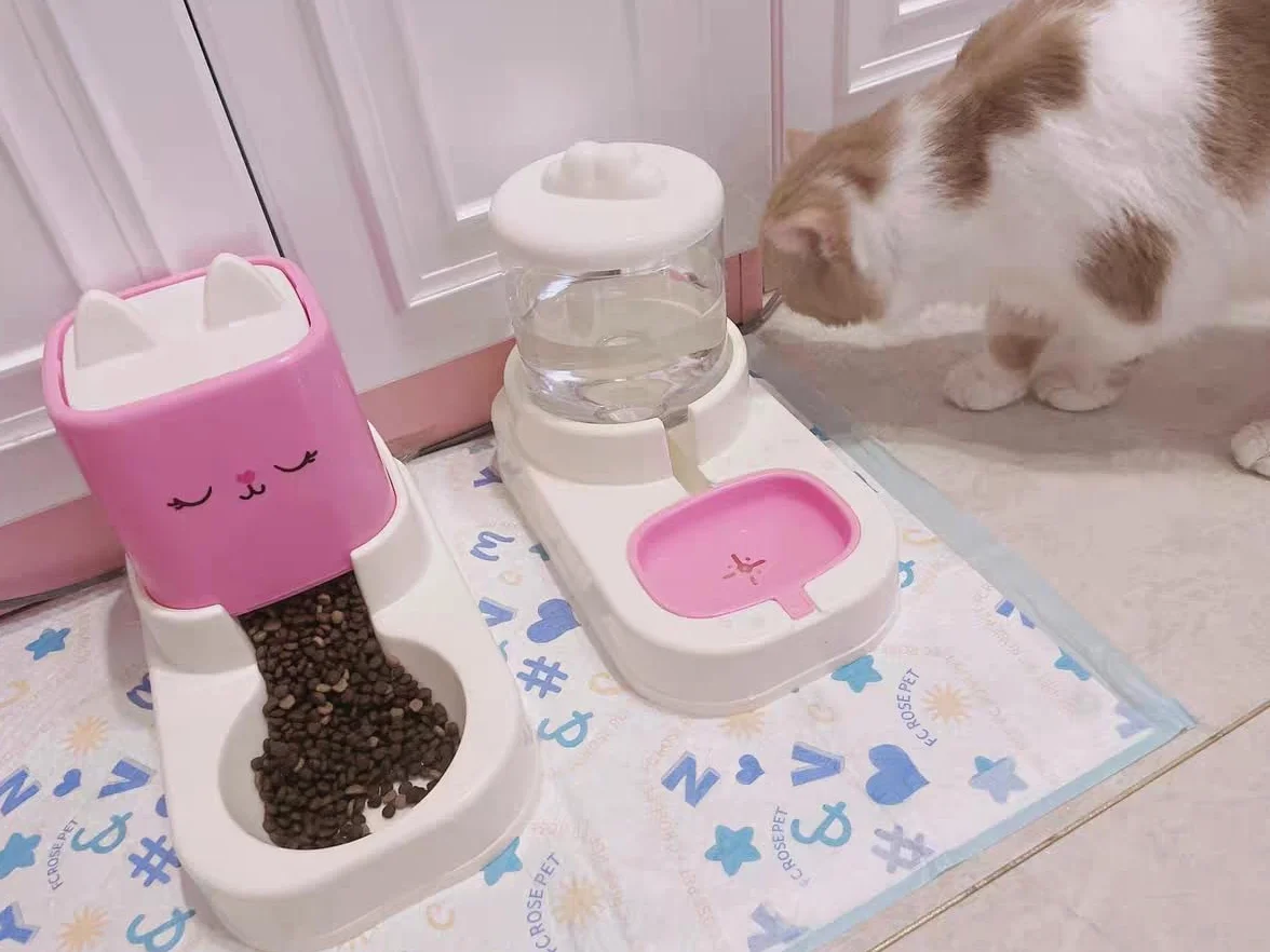 Gamelle Chat Automatique avec Distributeur d'Eau 2,2 l + 1,8 l Rose