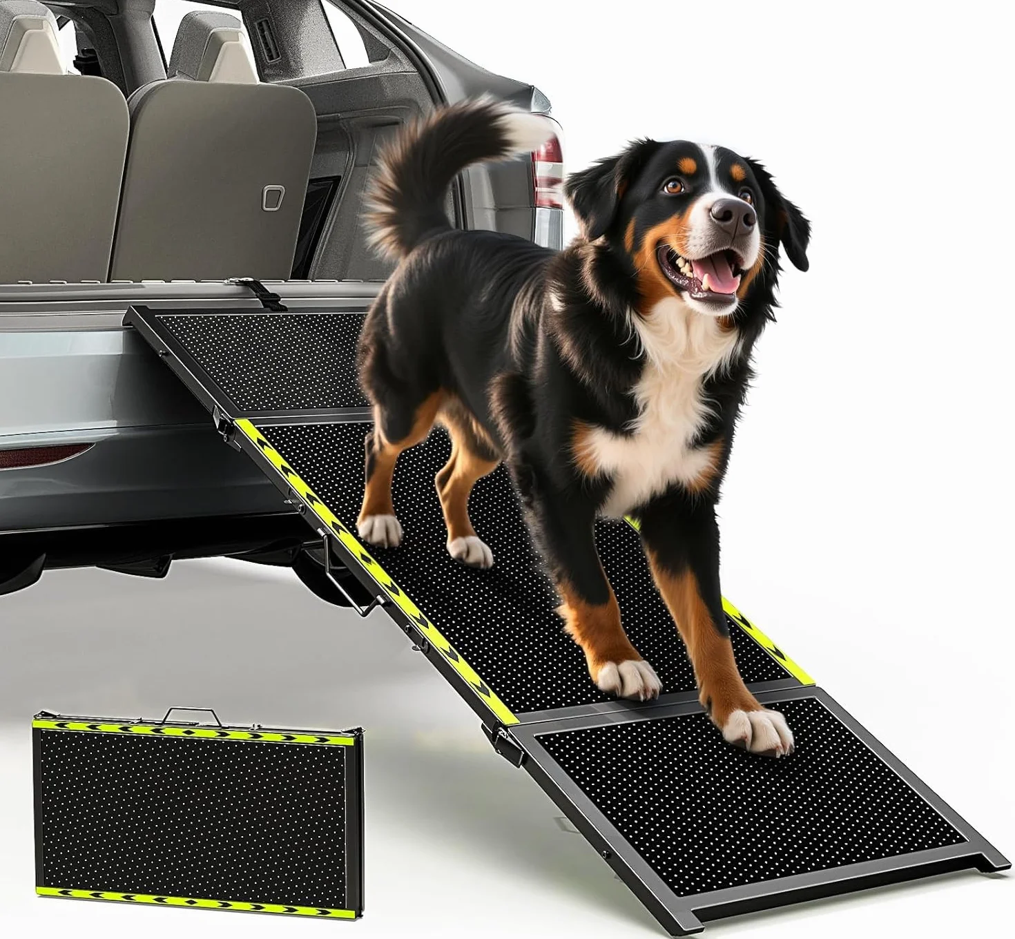 Rampe pour chien de 170,7 cm de long et 50,8 cm de large pour voiture – Rampe portable extra large pour chiens de taille moyenne et grande avec surface de tapis antidérapante, escalier pour voiture