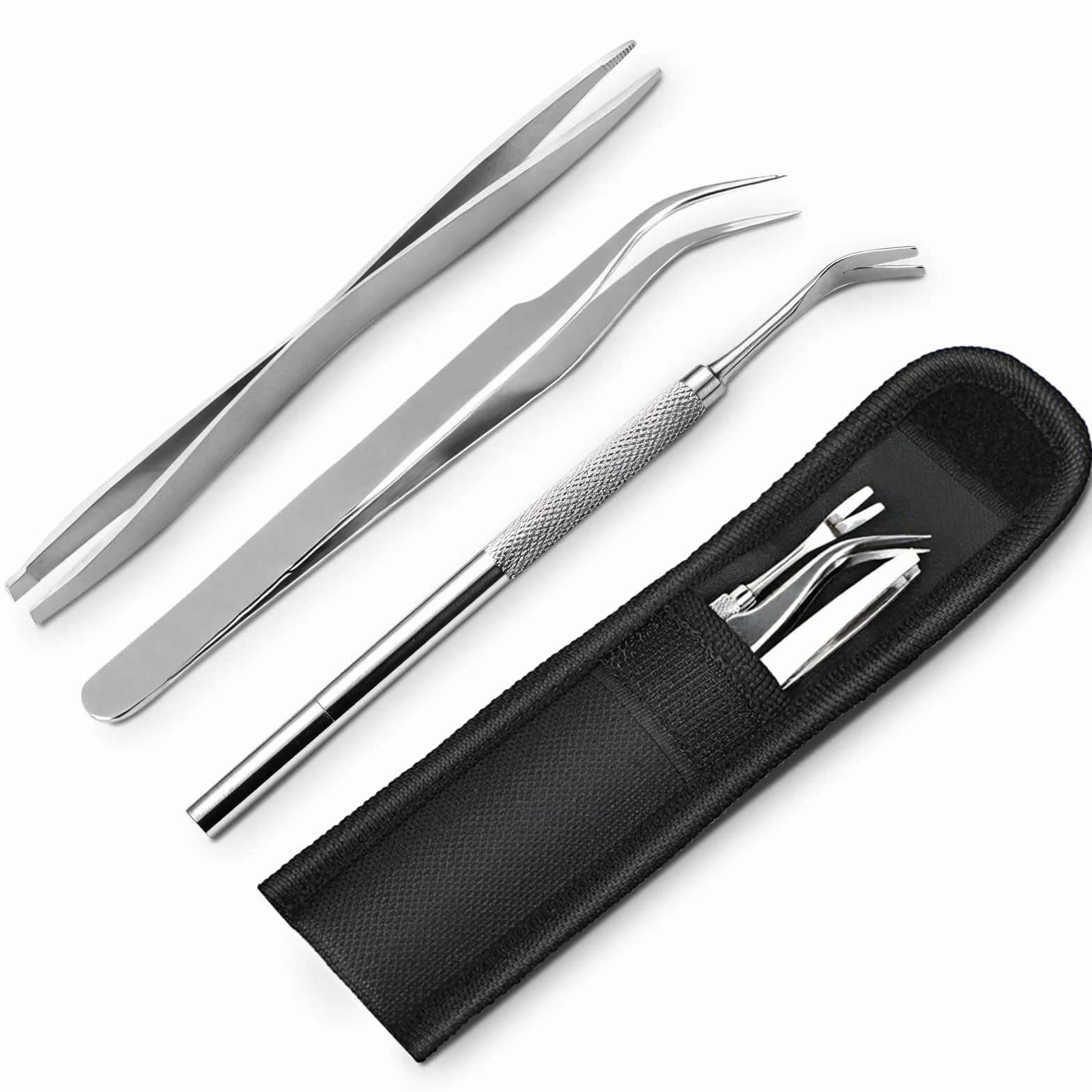 Zeckenzange Set 3-teilig en Acier Inoxydable pour Humains, Chiens et Chats