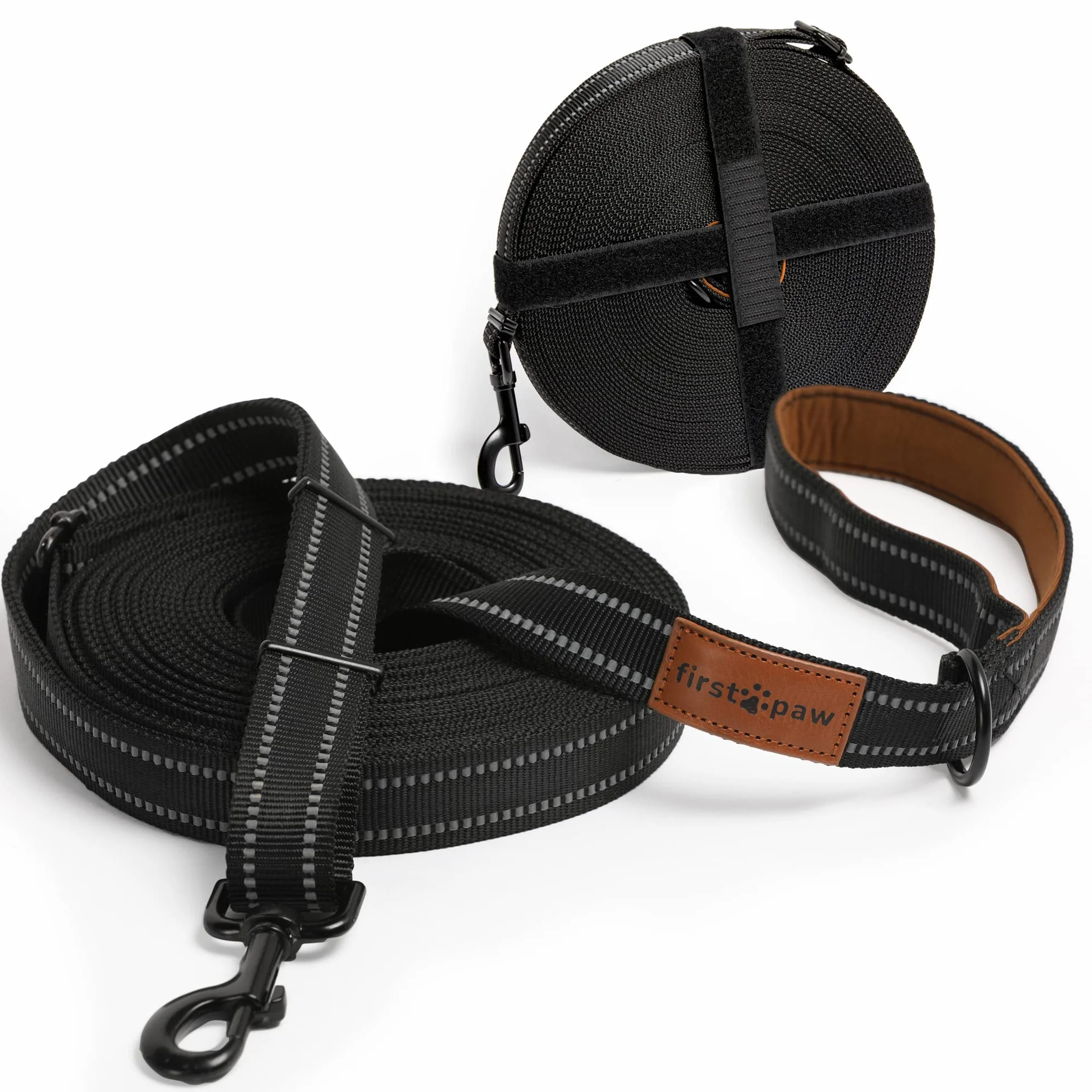 Longe pour Chien 5m 10m 15m 20m Laisse de Dressage avec Poignée Rembourrée et Sac de Rangement Noir