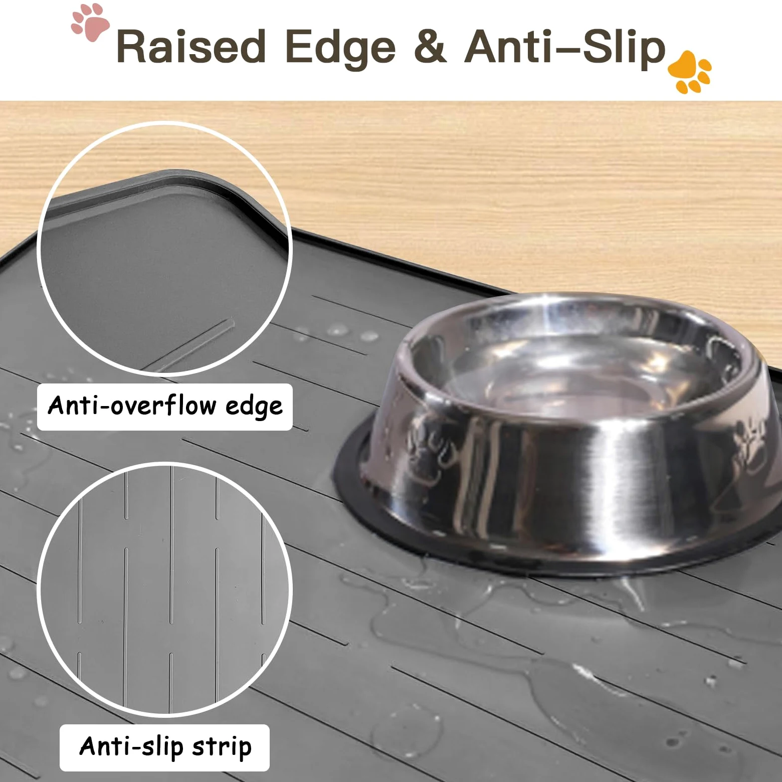 Thinken Tapis de nourriture pour chien et chat en silicone pour gamelles de nourriture et d'eau, 100,3 x 74,9 cm, tapis d'alimentation pour animaux de compagnie, tapis d'alimentation pour les sols,